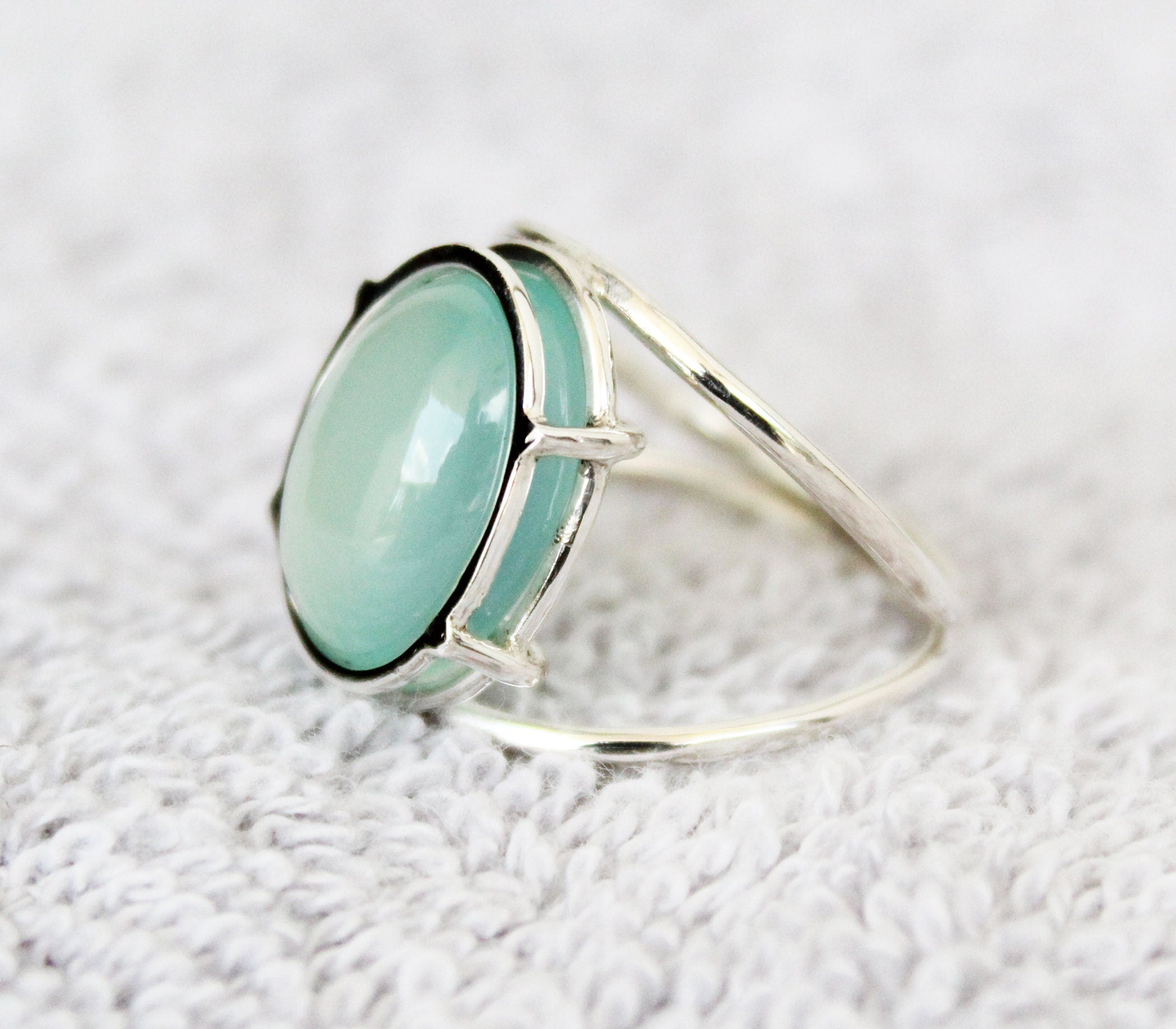 Aqua Chalcedony Ring, Handmade Sterling Silver Minimalist Gemstone, Birthstone Ring for Mom, Mothers Day Gift, Personalized Ring