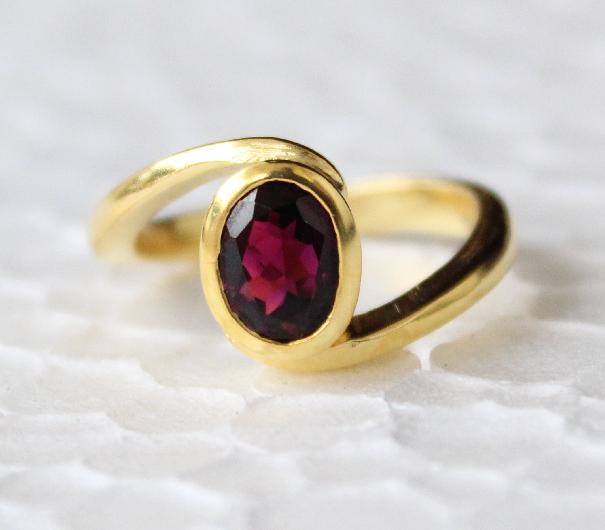 Natural Garnet Ring, Dainty Silver January Birthstone, Gold Filled Ring, Nature Inspire Ring, Gift For Her
