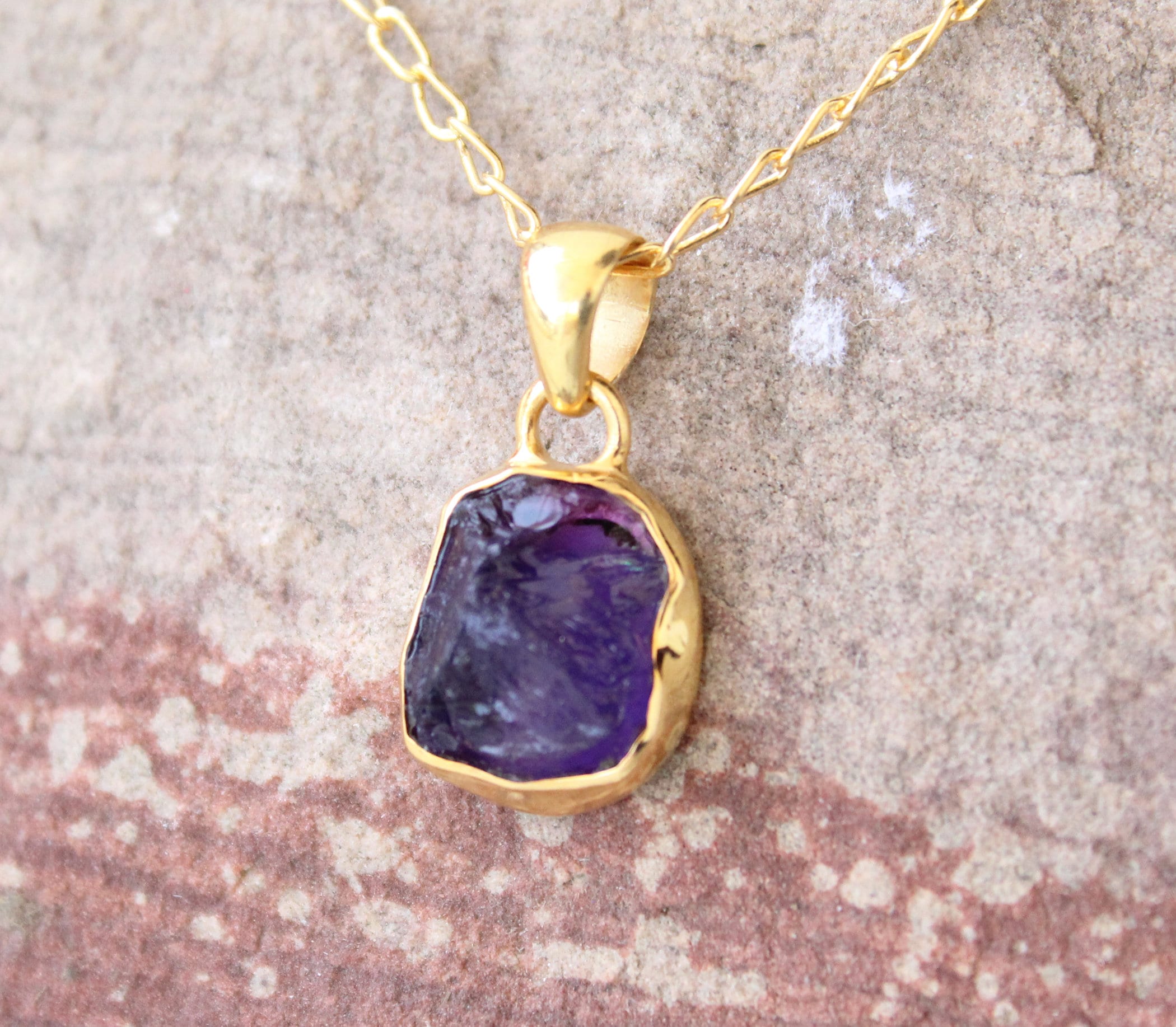 Raw Amethyst Necklace, 18K Gold Vermiel, February Birthstone, Birthstone Necklace, Gemstone Necklace, Handmade Jewelry