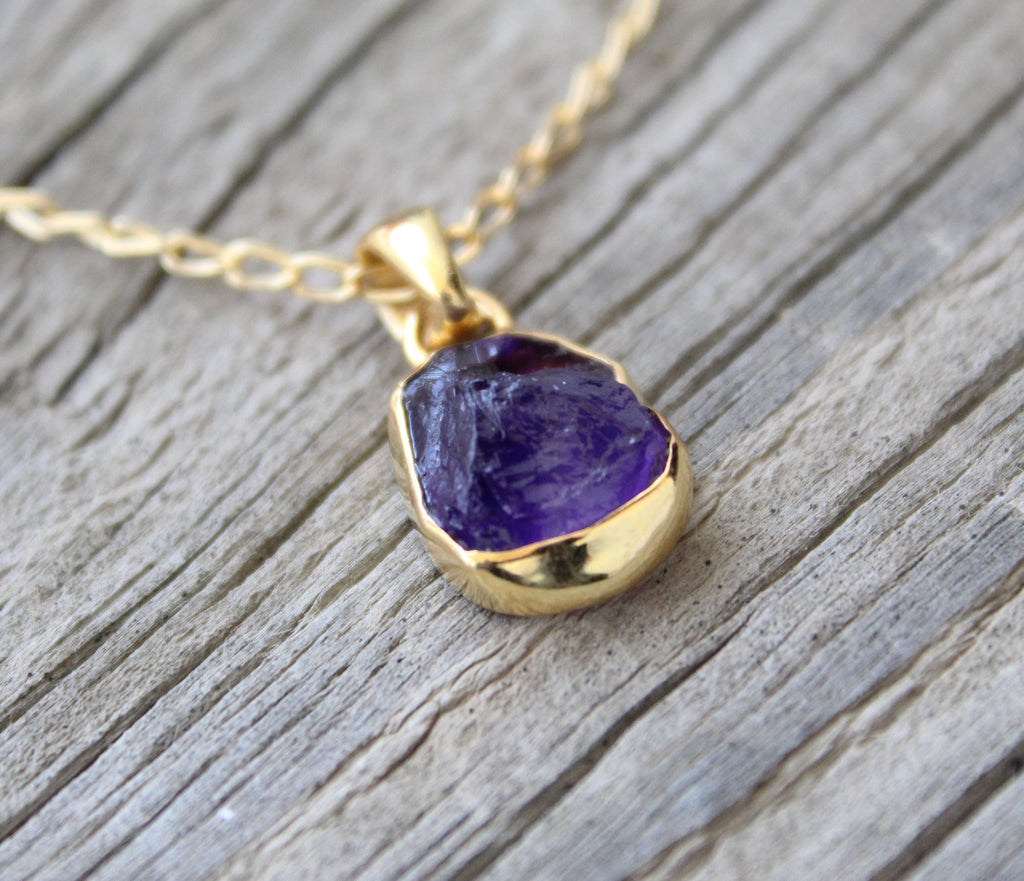Raw Amethyst Necklace, 18K Gold Vermiel, February Birthstone, Birthstone Necklace, Gemstone Necklace, Handmade Jewelry