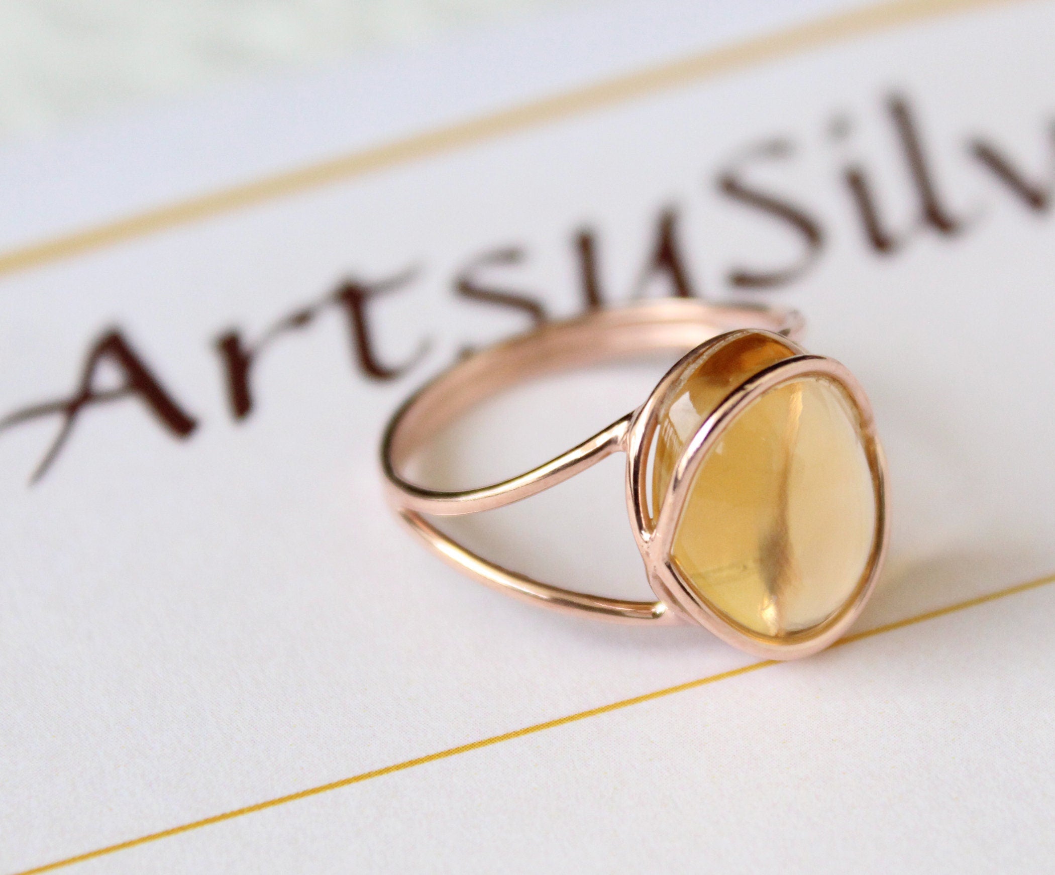 Citrine Ring, Oval Cabochon Sterling Silver, November Birthstone, Unique Designer Ring, Personalized gifts