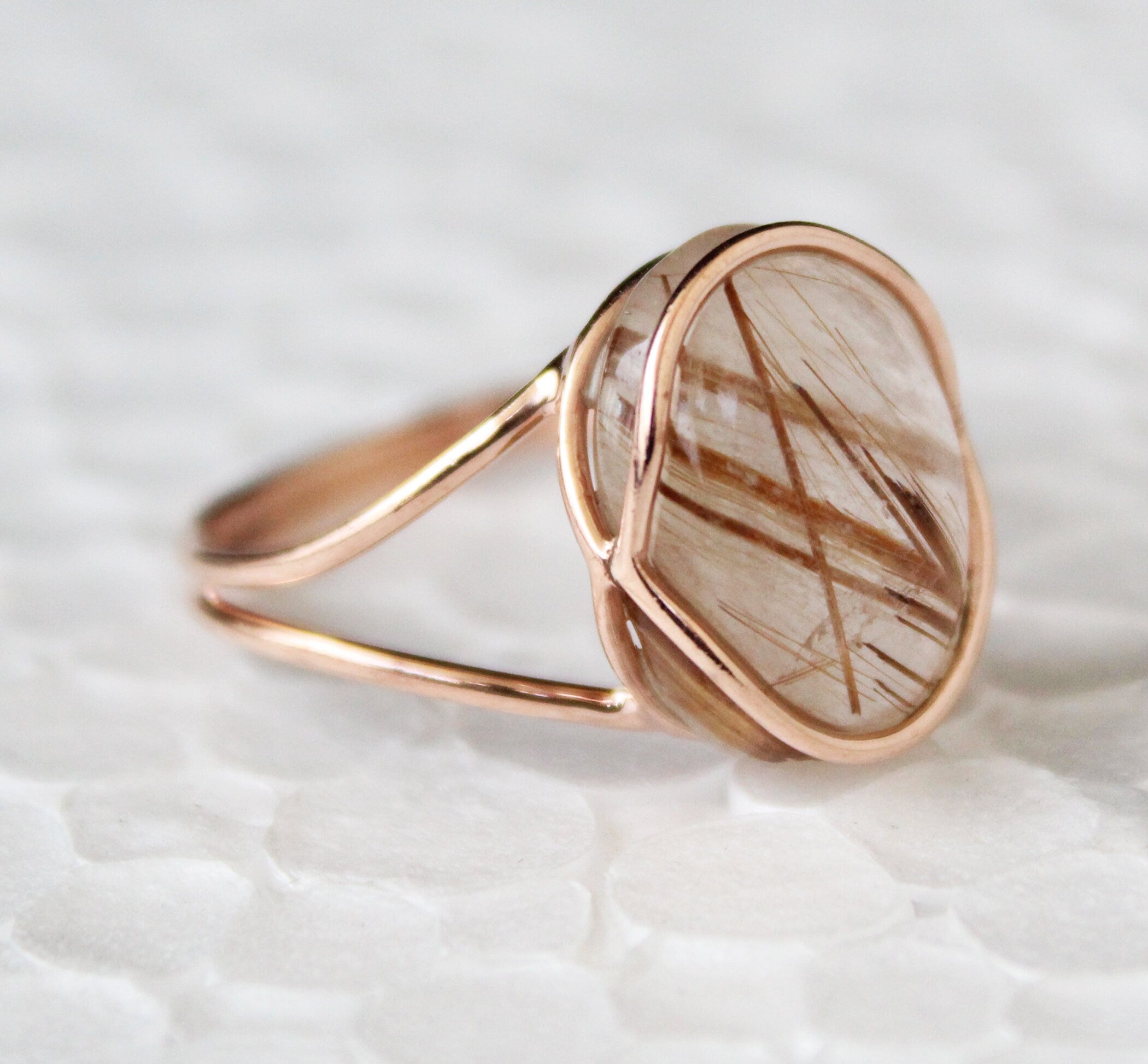 Golden Rutilated Quartz Ring, Sterling Silver, Gemini Birthstone, Natural Rutilated quartz, Gold Engagement Ring, Gift for Mom