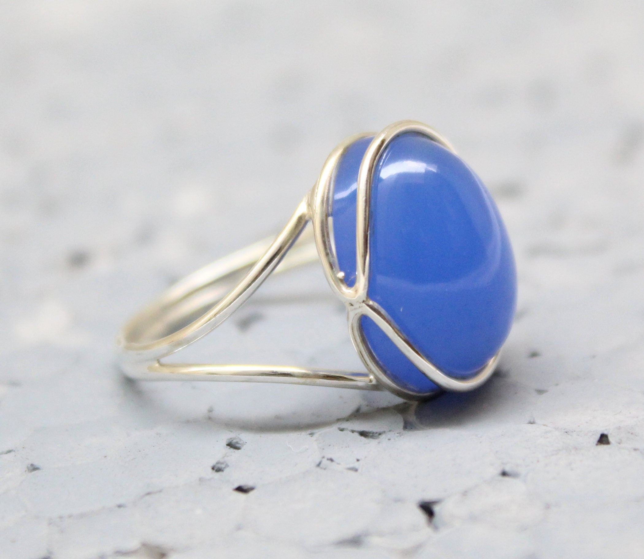 Blue Chalcedony Ring: 18k Gold Sterling Silver Minimalist Ring