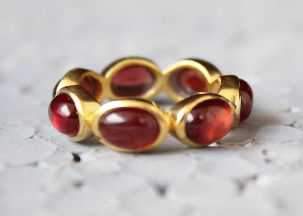 Natural Garnet Ring, 18k Gold Vermiel Sterling Silver Band, January Birthstone, Nature Inspire Ring, Anniversary Gift,