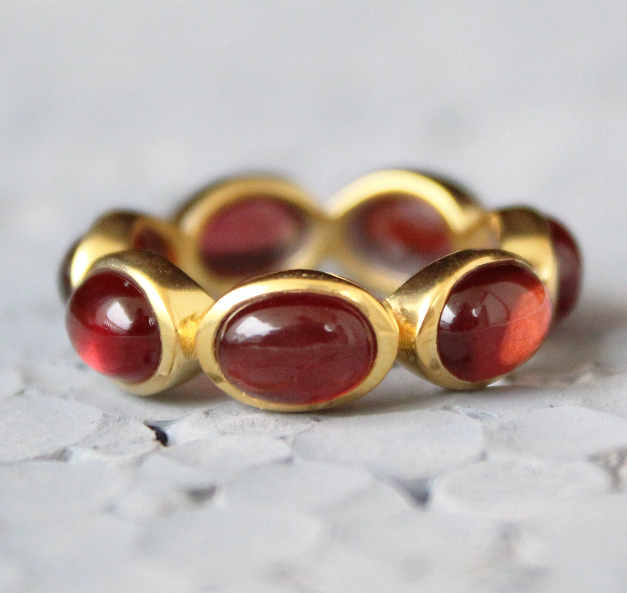Natural Garnet Ring, 18k Gold Vermiel Sterling Silver Band, January Birthstone, Nature Inspire Ring, Anniversary Gift,