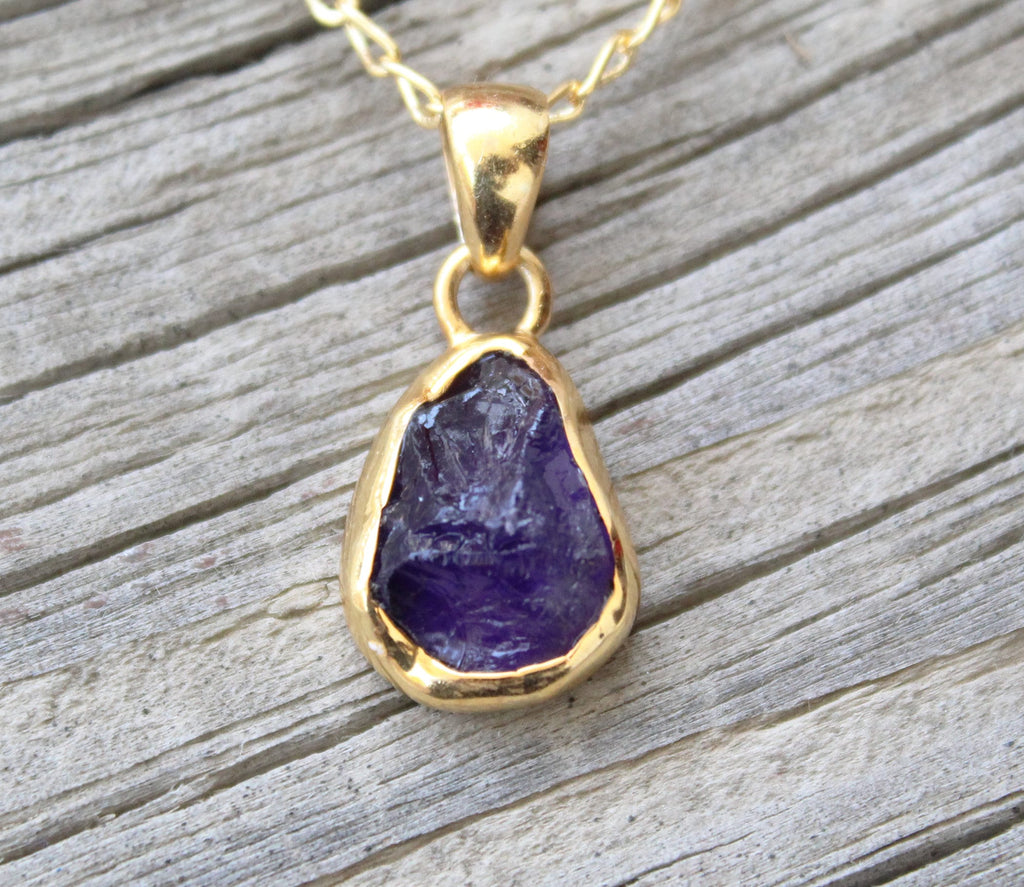 Raw Amethyst Necklace, 18K Gold Vermiel, February Birthstone, Birthstone Necklace, Gemstone Necklace, Handmade Jewelry