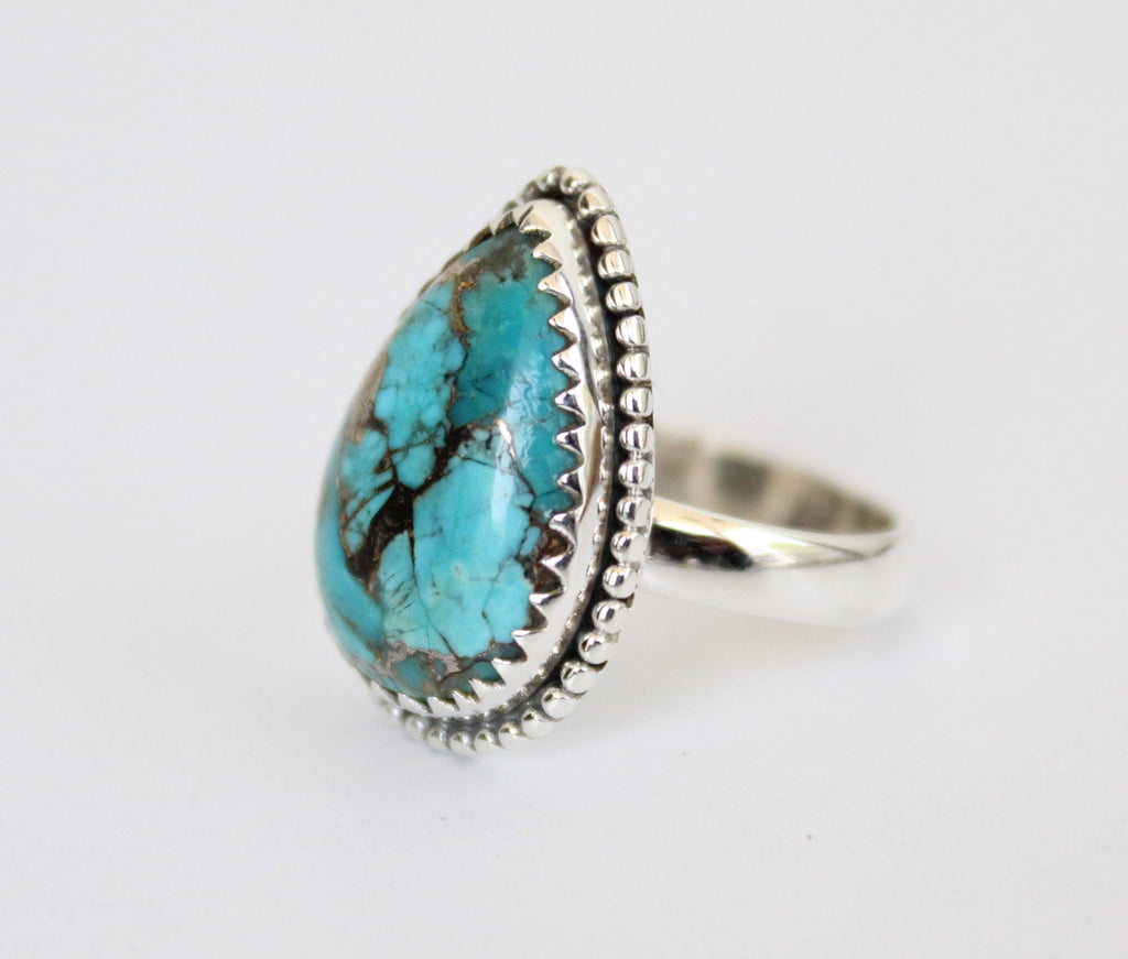 Copper Turquoise Ring, December Birthstone, Gift for Mom, turquoisering, silvered-turquoise