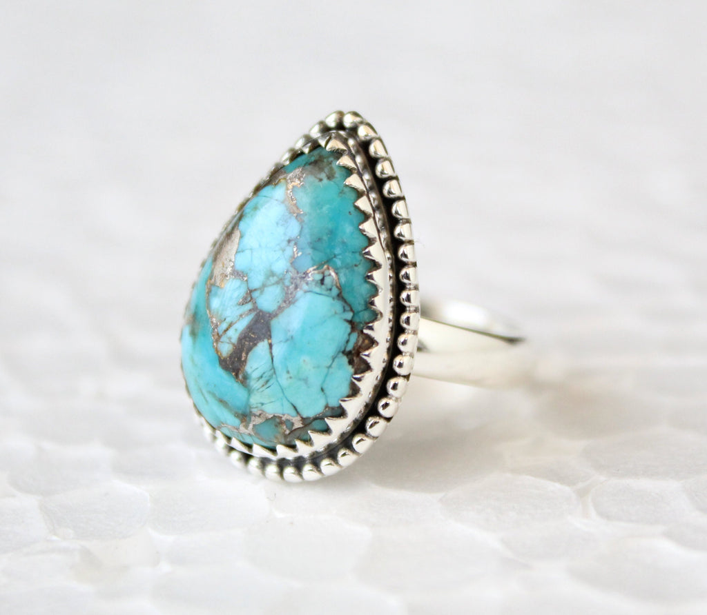 Copper Turquoise Ring, December Birthstone, Gift for Mom, turquoisering, silvered-turquoise