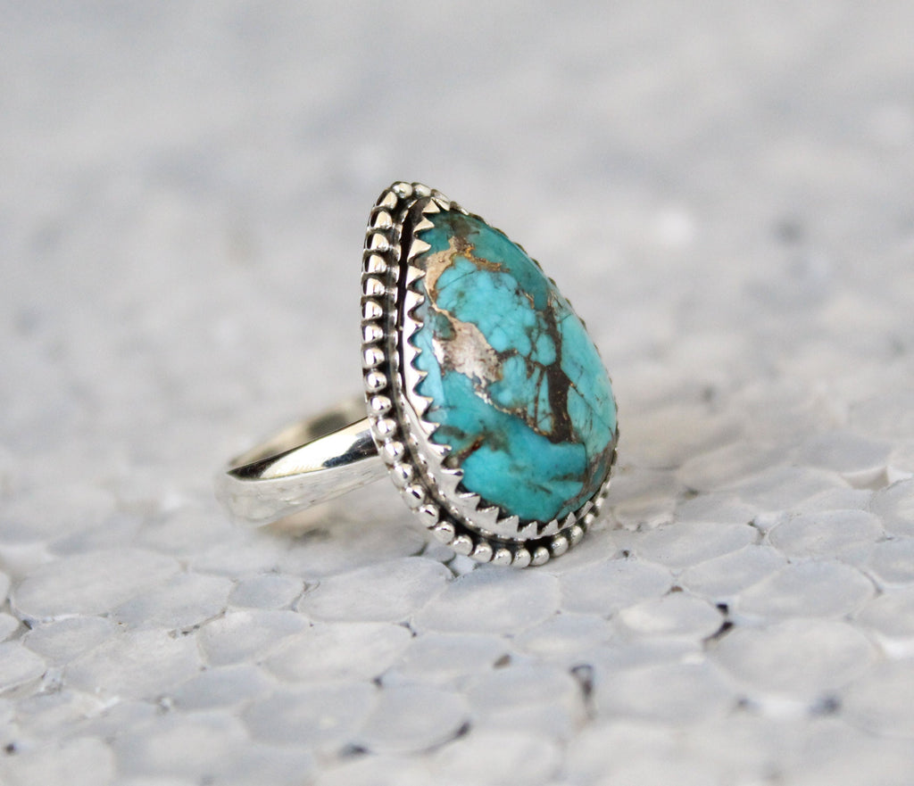 Copper Turquoise Ring, December Birthstone, Gift for Mom, turquoisering, silvered-turquoise
