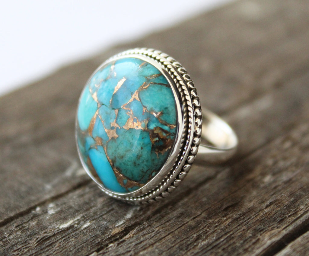 Copper Turquoise Ring, December Birthstone, turquoisering, silver turquoise ring, turquoise gemstone rings