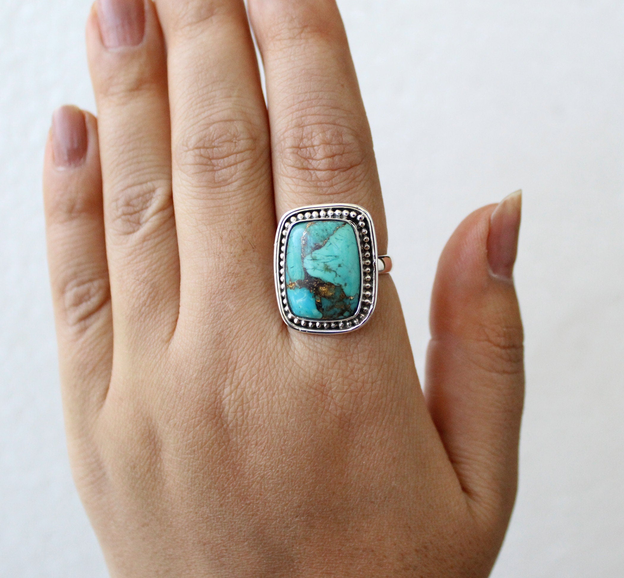 Copper Turquoise Ring, December Birthstone, turquoisering, turquoise gifts for her, turquoise 925 silver