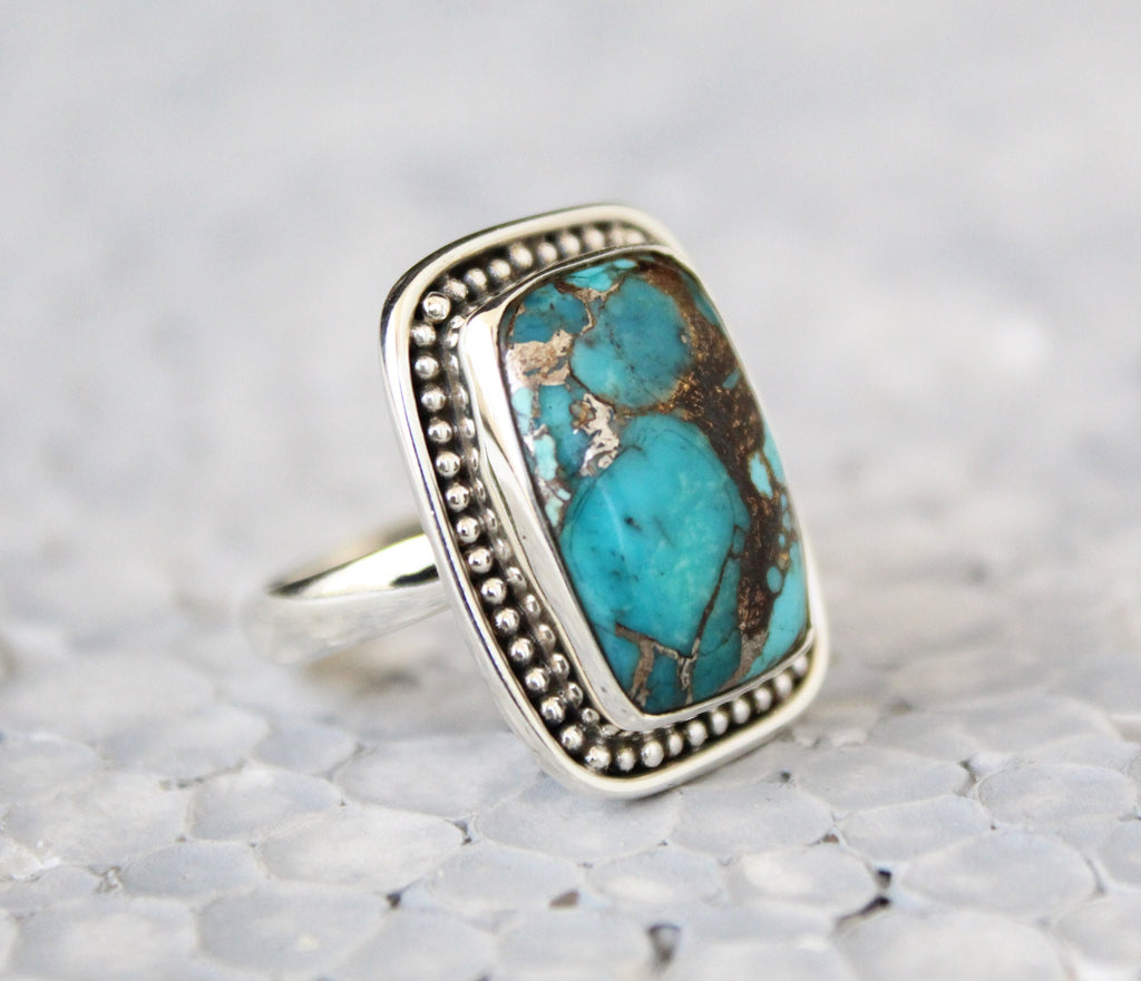 Copper Turquoise Ring, December Birthstone, turquoisering, turquoise gifts for her, turquoise 925 silver