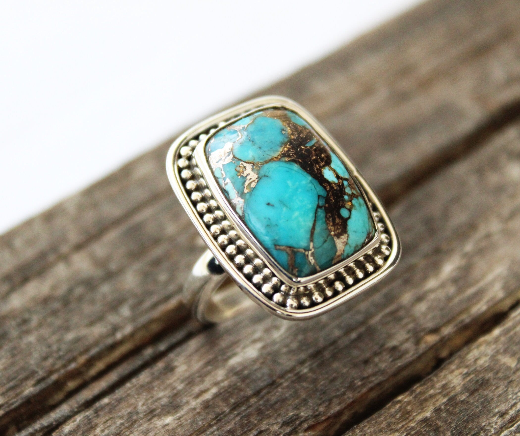 Copper Turquoise Ring, December Birthstone, turquoisering, turquoise gifts for her, turquoise 925 silver
