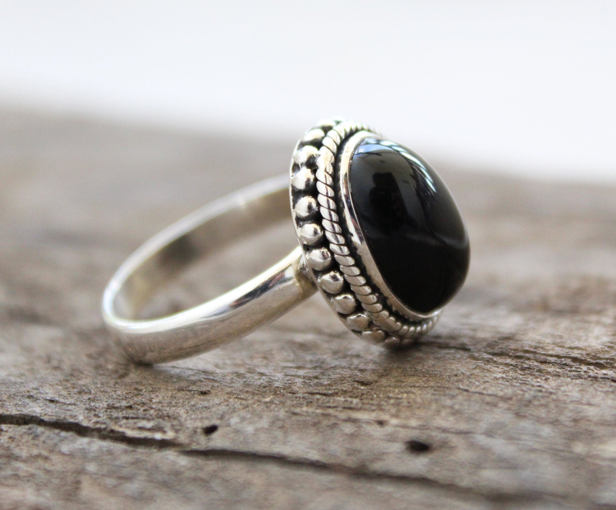 Black Onyx Ring, Bohemian Jewelry, Rings for Women, Black stone, Handmade Jewelry, Gifts for Her, Birthday Gifts