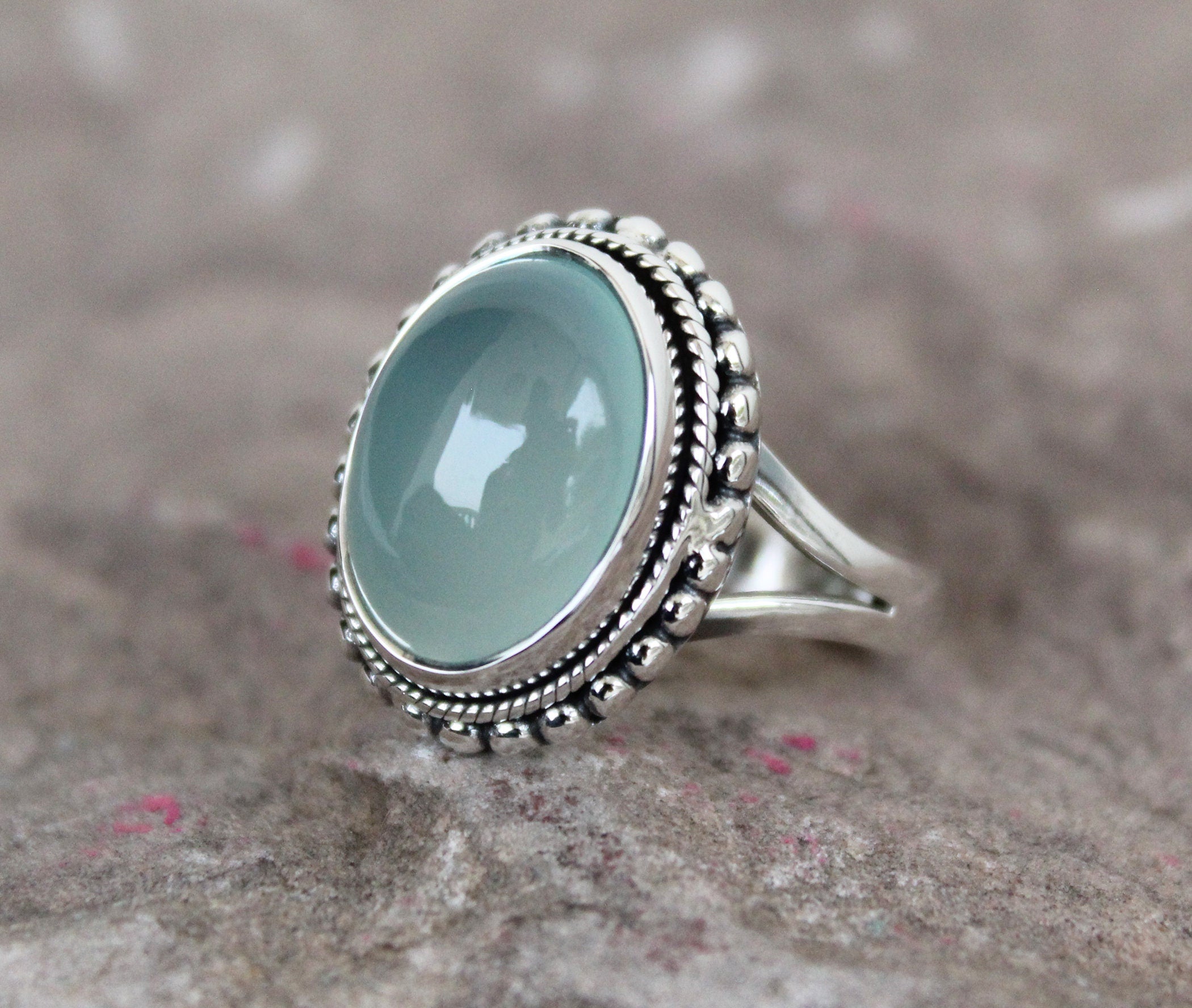 Aqua Chalcedony Sterling Silver Ring, Handmade Bohemian Jewelry, gift for Mom