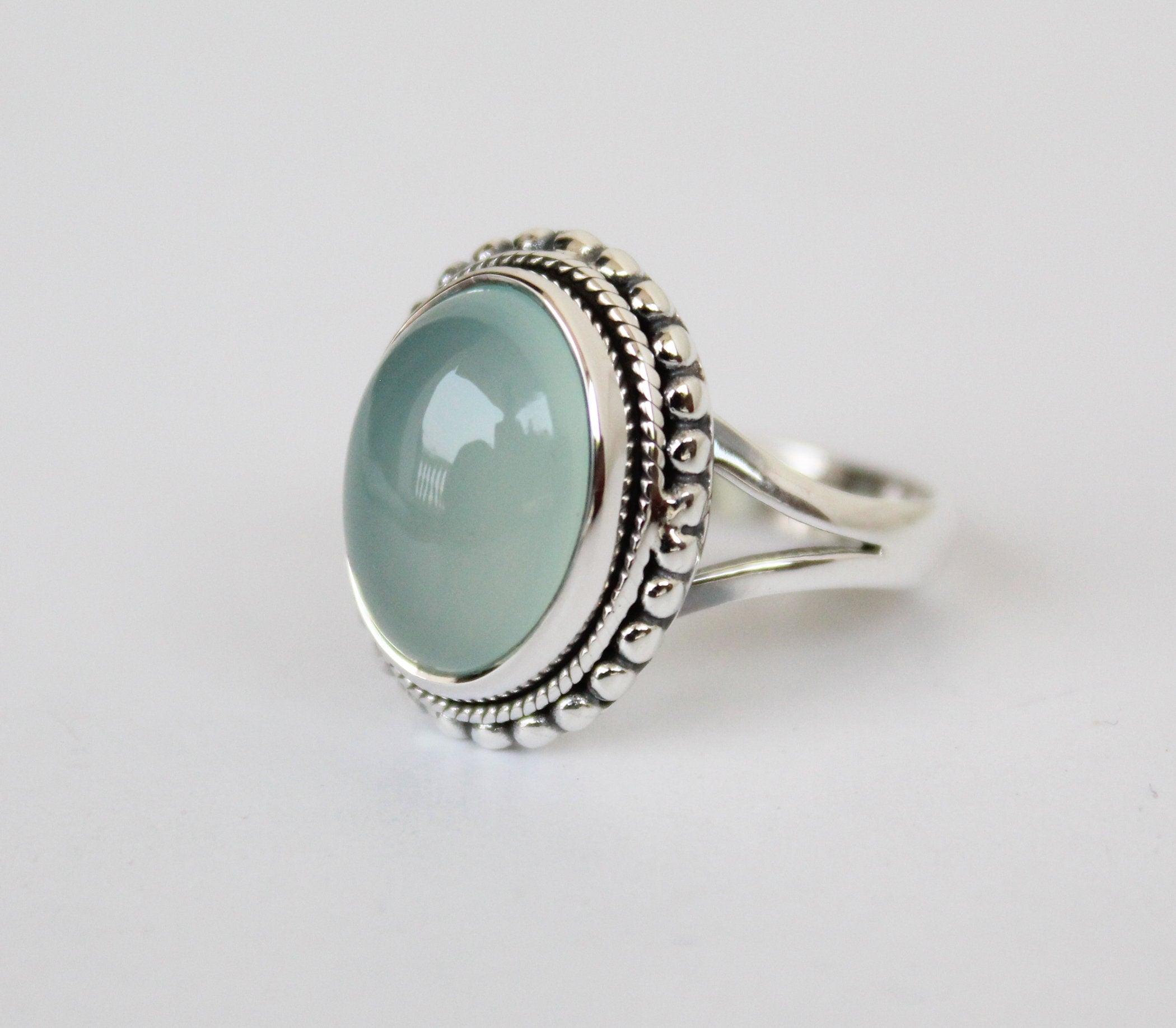 Aqua Chalcedony Sterling Silver Ring, Handmade Bohemian Jewelry, gift for Mom