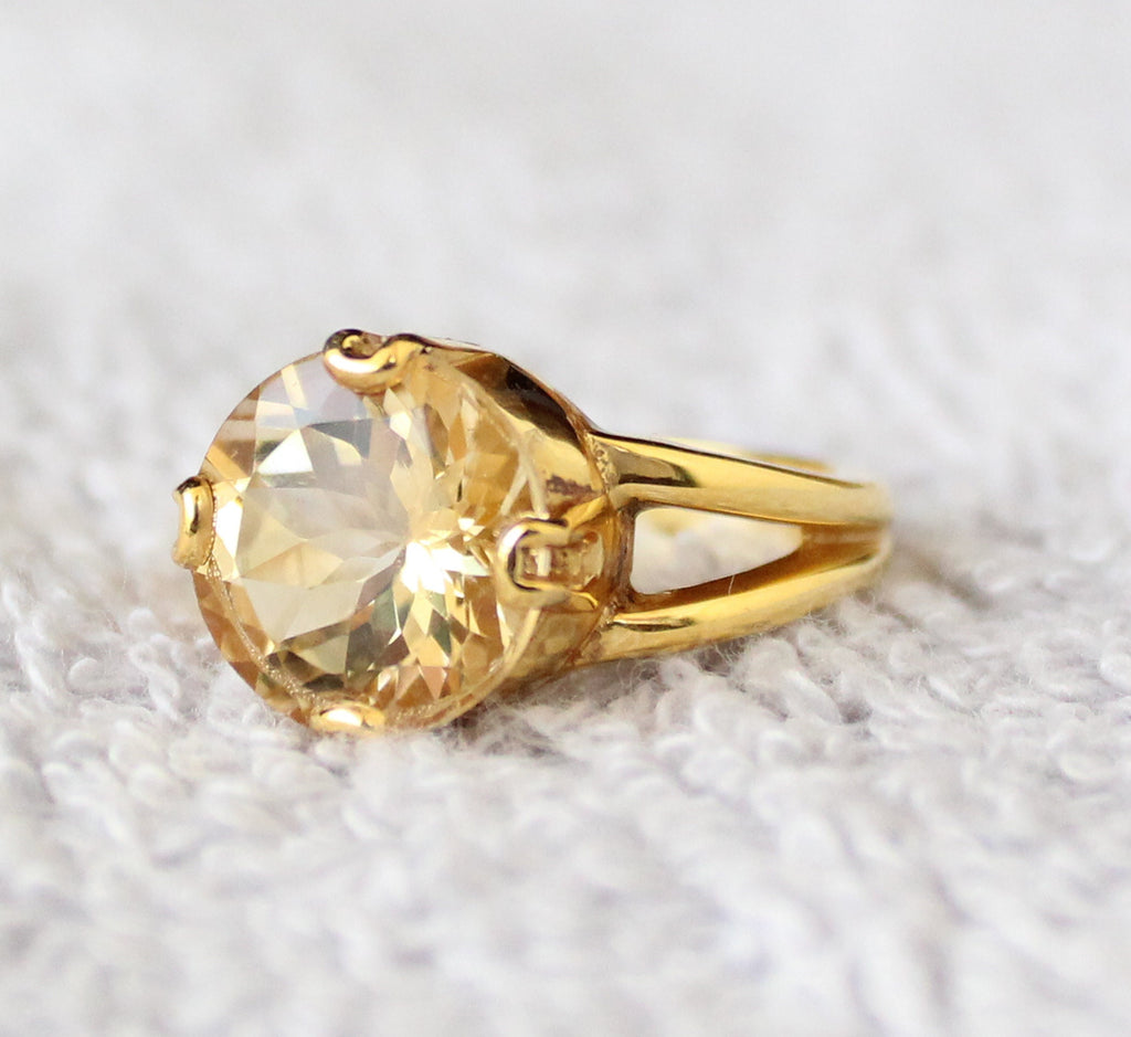 Natural Citrine Ring, Engagement Ring: 18k Gold Vermeil Bridal Ring, 925 Sterling Silver, Handmade Jewelry