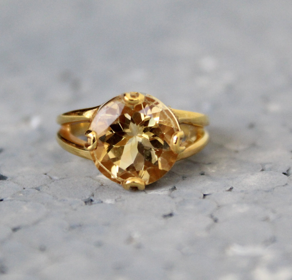 Natural Citrine Ring, Engagement Ring: 18k Gold Vermeil Bridal Ring, 925 Sterling Silver, Handmade Jewelry