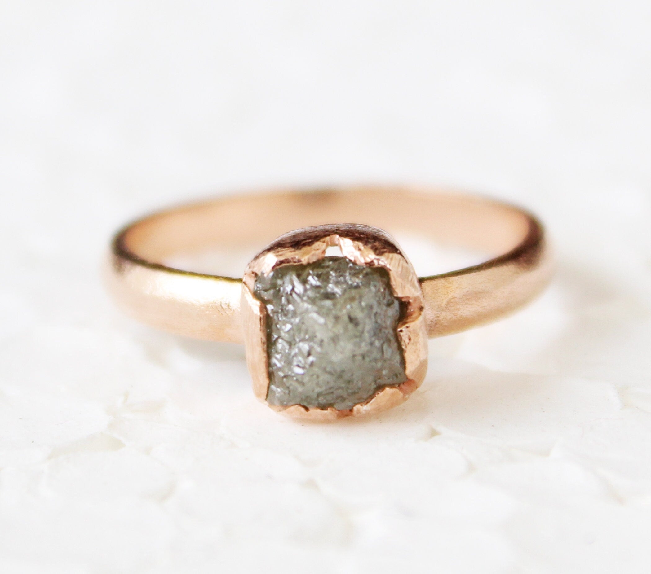 Raw Diamond Ring, 14K Rose Gold Wedding Ring, Engagement Ring, Uncut Diamond Ring, April Birthstone, Gift For Her
