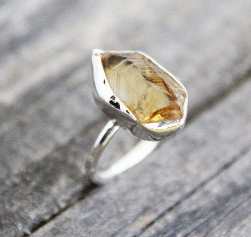 Raw Citrine Sterling Silver Ring: November Birthstone, Healing Crystal