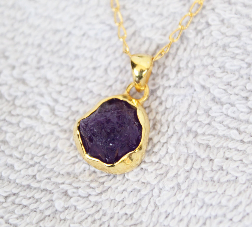 Raw Amethyst Necklace, 18K Gold Vermiel, February Birthstone, Birthstone Necklace, Gemstone Necklace, Handmade Jewelry