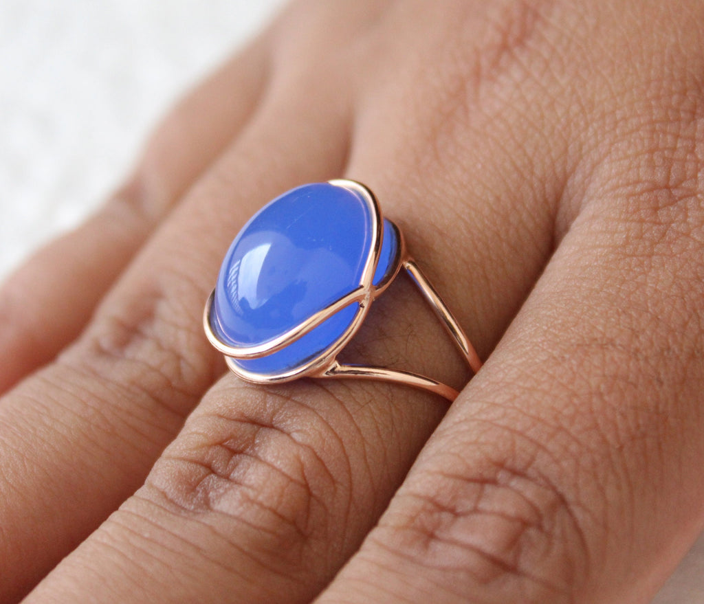 Blue Chalcedony Ring: 18k Gold Sterling Silver Minimalist Ring