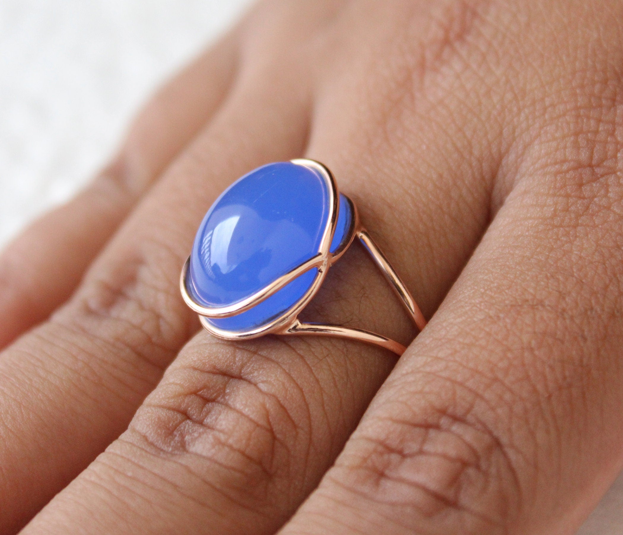 Blue Chalcedony Ring: 18k Gold Sterling Silver Minimalist Ring