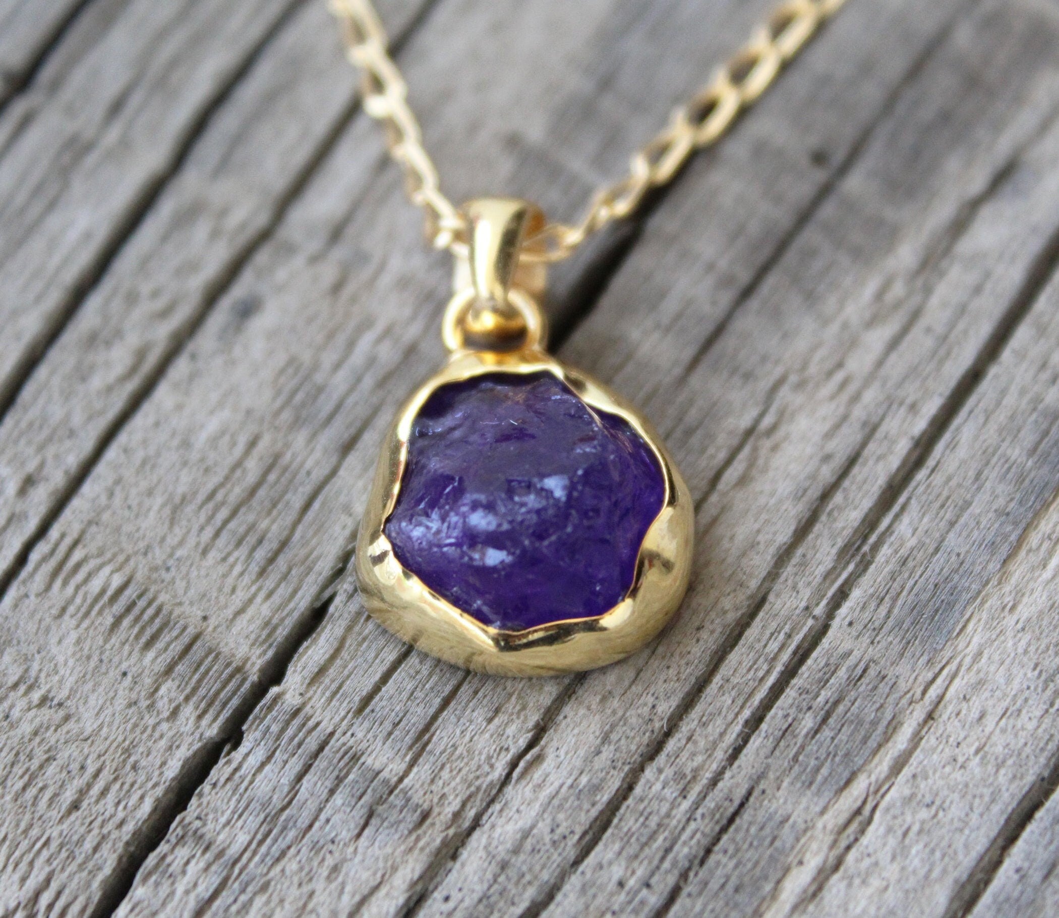 Raw Amethyst Necklace, 18K Gold Vermiel, February Birthstone, Birthstone Necklace, Gemstone Necklace, Handmade Jewelry