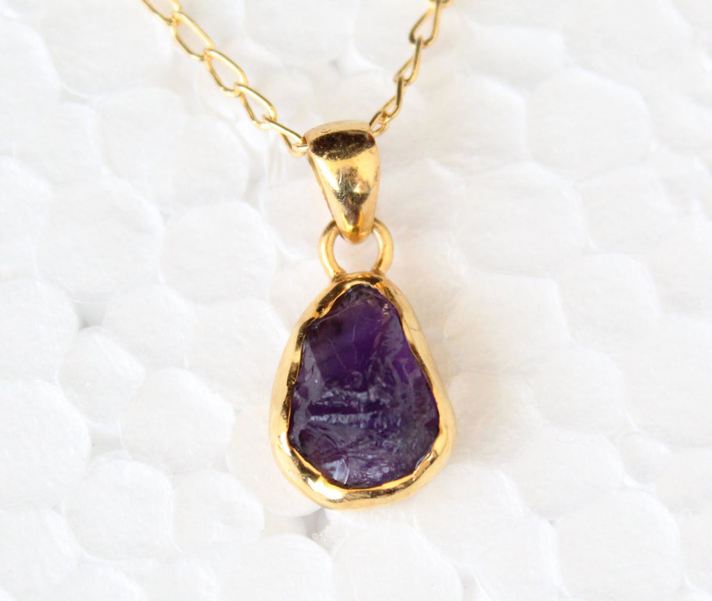 Raw Amethyst Necklace, 18K Gold Vermiel, February Birthstone, Birthstone Necklace, Gemstone Necklace, Handmade Jewelry
