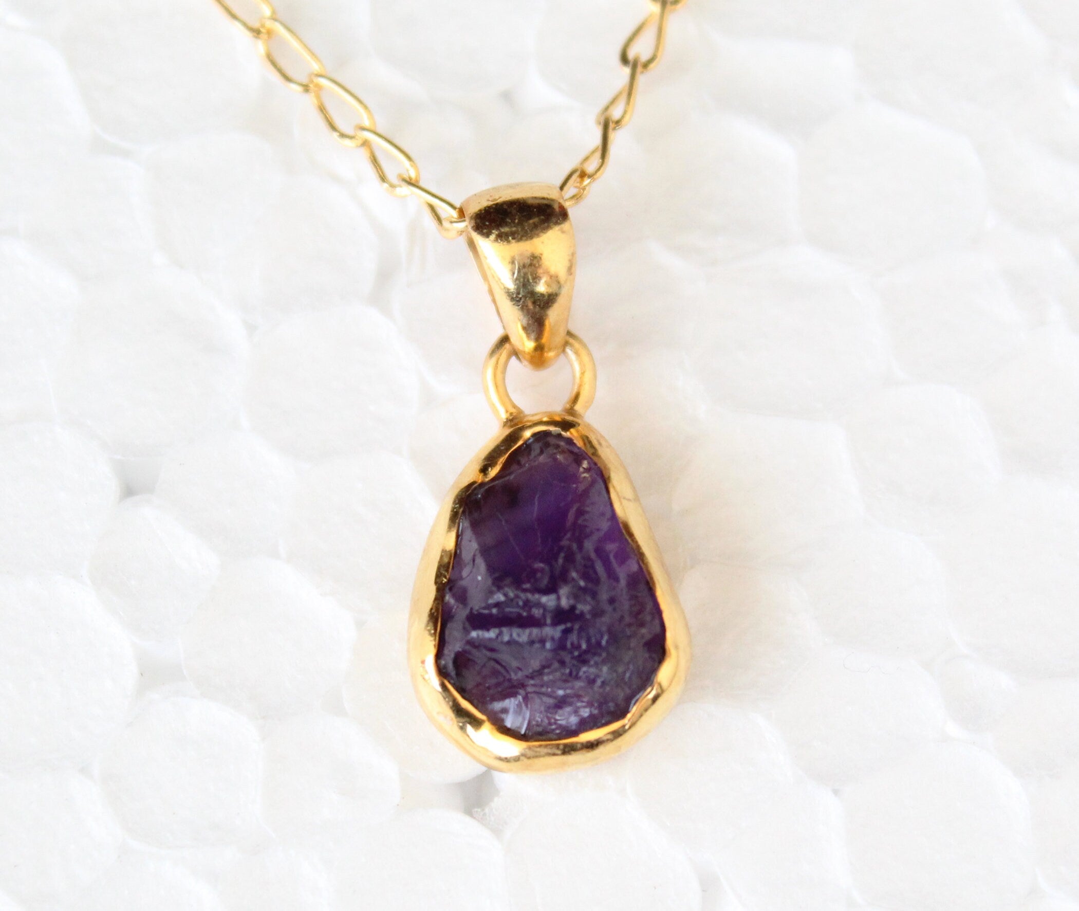 Raw Amethyst Necklace, 18K Gold Vermiel, February Birthstone, Birthstone Necklace, Gemstone Necklace, Handmade Jewelry