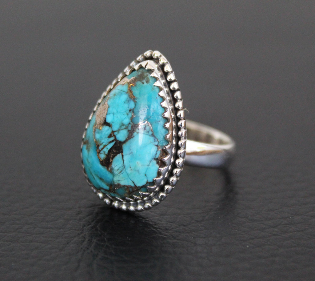 Copper Turquoise Ring, December Birthstone, Gift for Mom, turquoisering, silvered-turquoise
