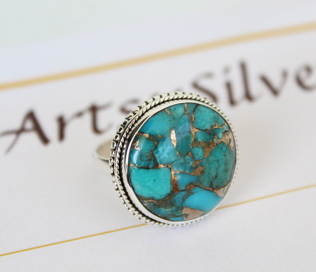Copper Turquoise Ring, December Birthstone, turquoisering, silver turquoise ring, turquoise gemstone rings