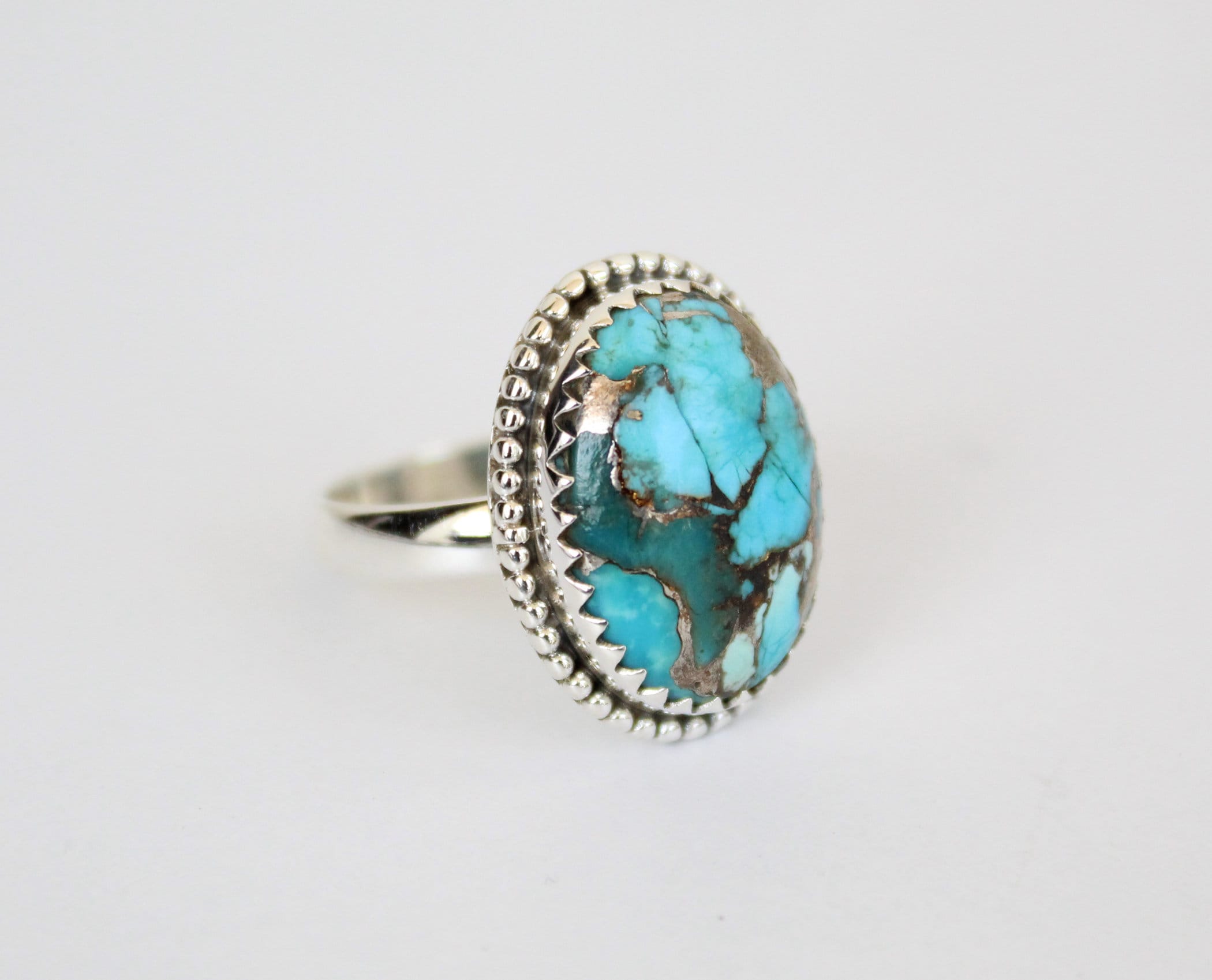 Sterling Silver Oval copper Turquoise Gemstone Ring, Bezel Solitaire Ring, Anniversary Ring
