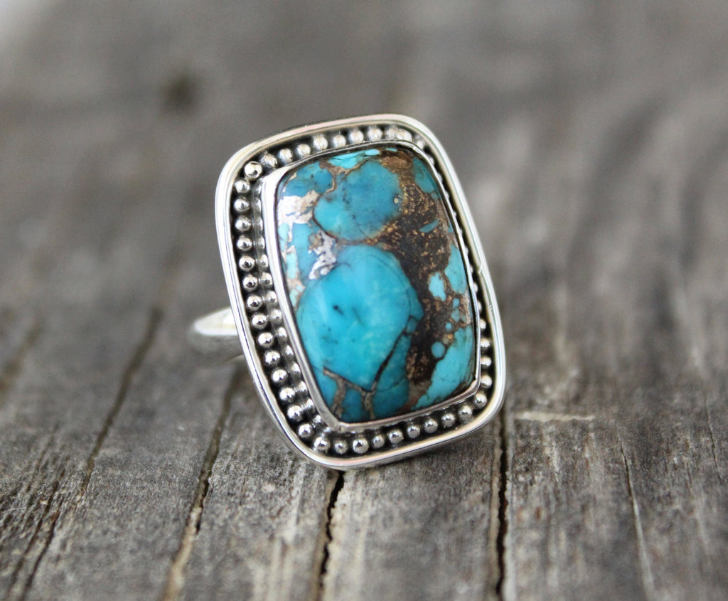 Copper Turquoise Ring, December Birthstone, turquoisering, turquoise gifts for her, turquoise 925 silver