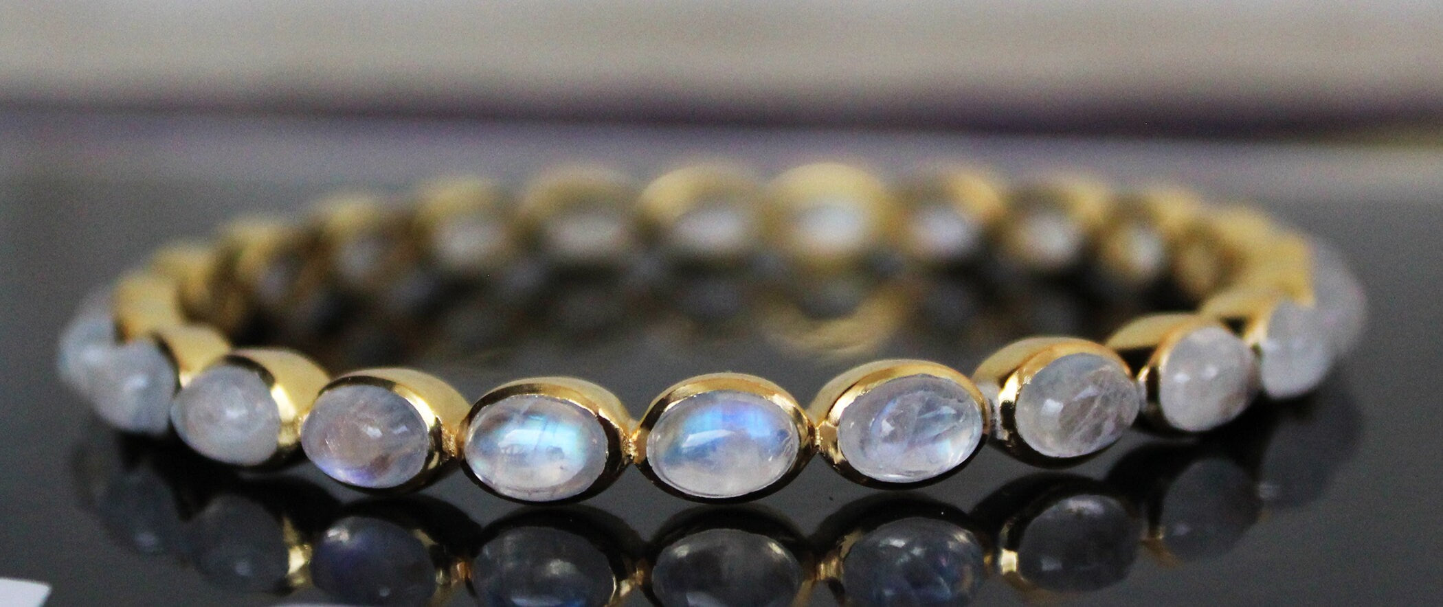 Rainbow Moonstone Bracelet, 18K Gold, June Birthstone, Dainty Handmade Jewelry, Gift For Her, Healing Crystal Jewelry, Birthday Gift