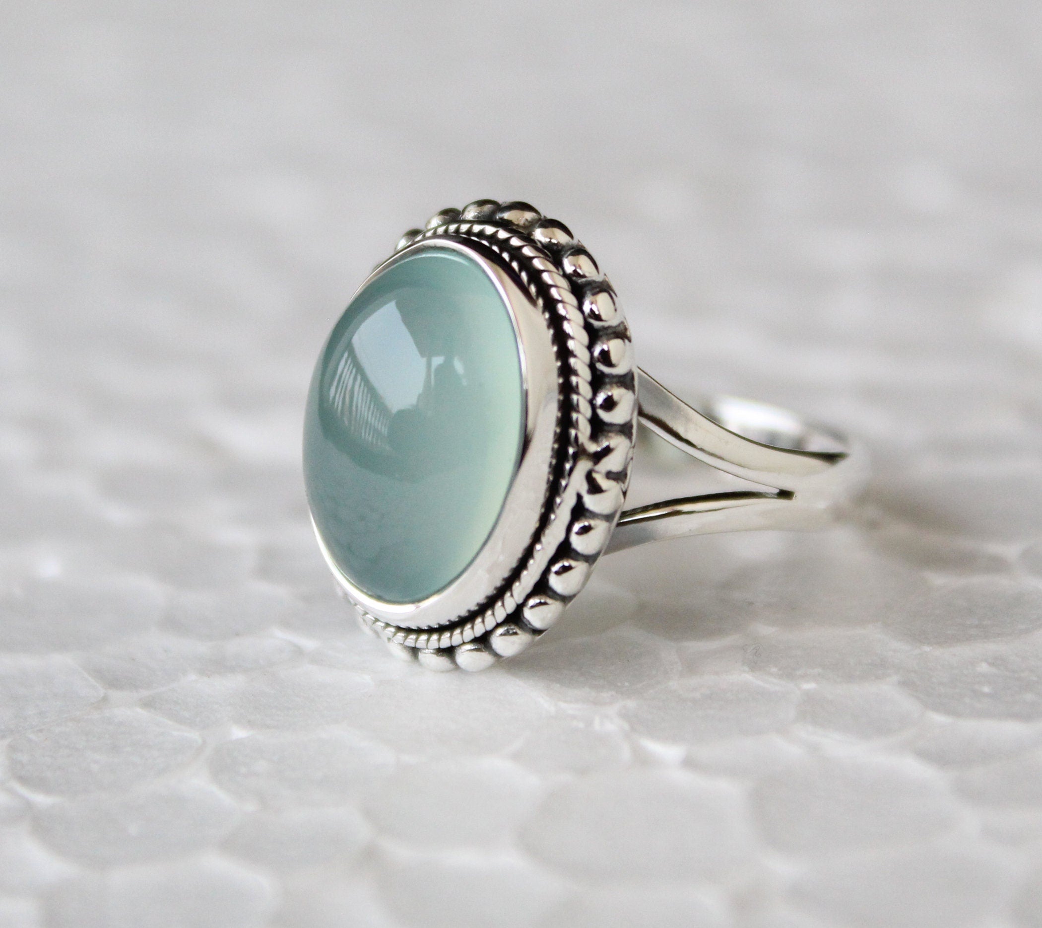 Aqua Chalcedony Sterling Silver Ring, Handmade Bohemian Jewelry, gift for Mom