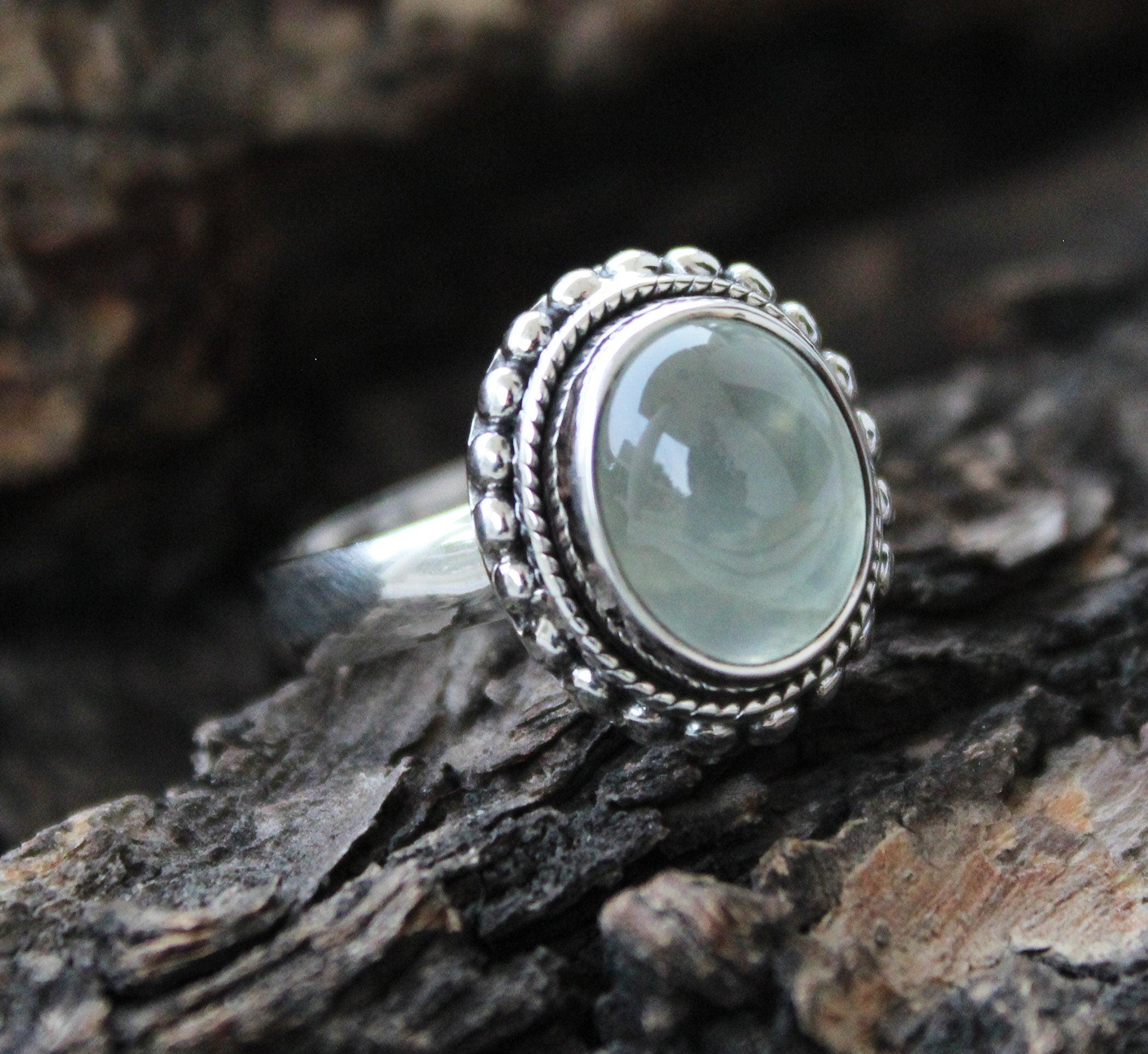 Aqua Chalcedony Sterling Silver Ring, Handmade Bohemian Jewelry, gift for Mom