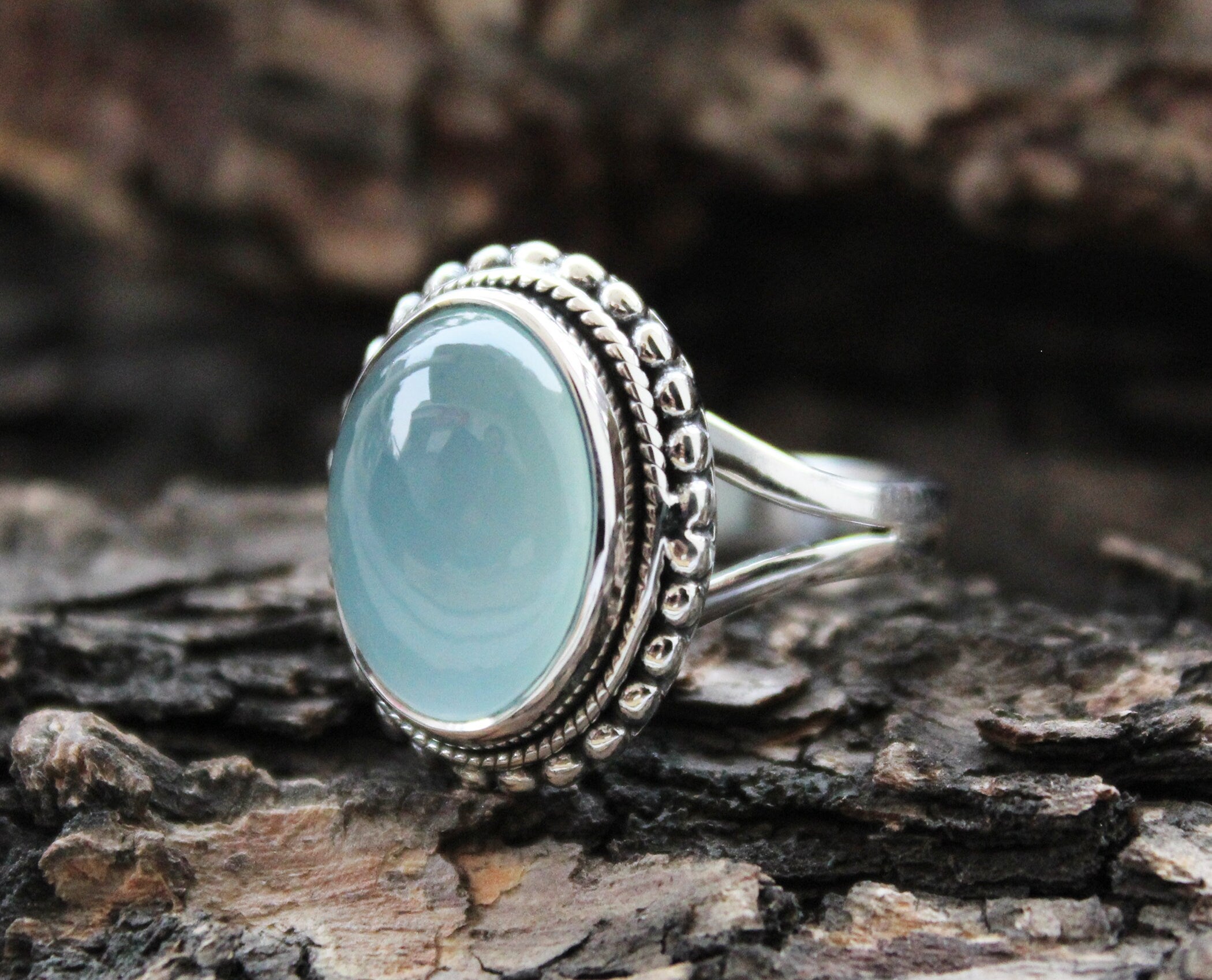 Aqua Chalcedony Sterling Silver Ring, Handmade Bohemian Jewelry, gift for Mom