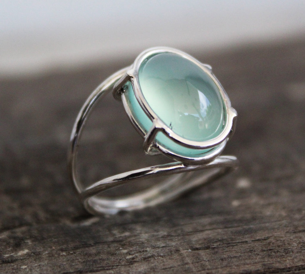 Aqua Chalcedony Ring, Handmade Sterling Silver Minimalist Gemstone, Birthstone Ring for Mom, Mothers Day Gift, Personalized Ring