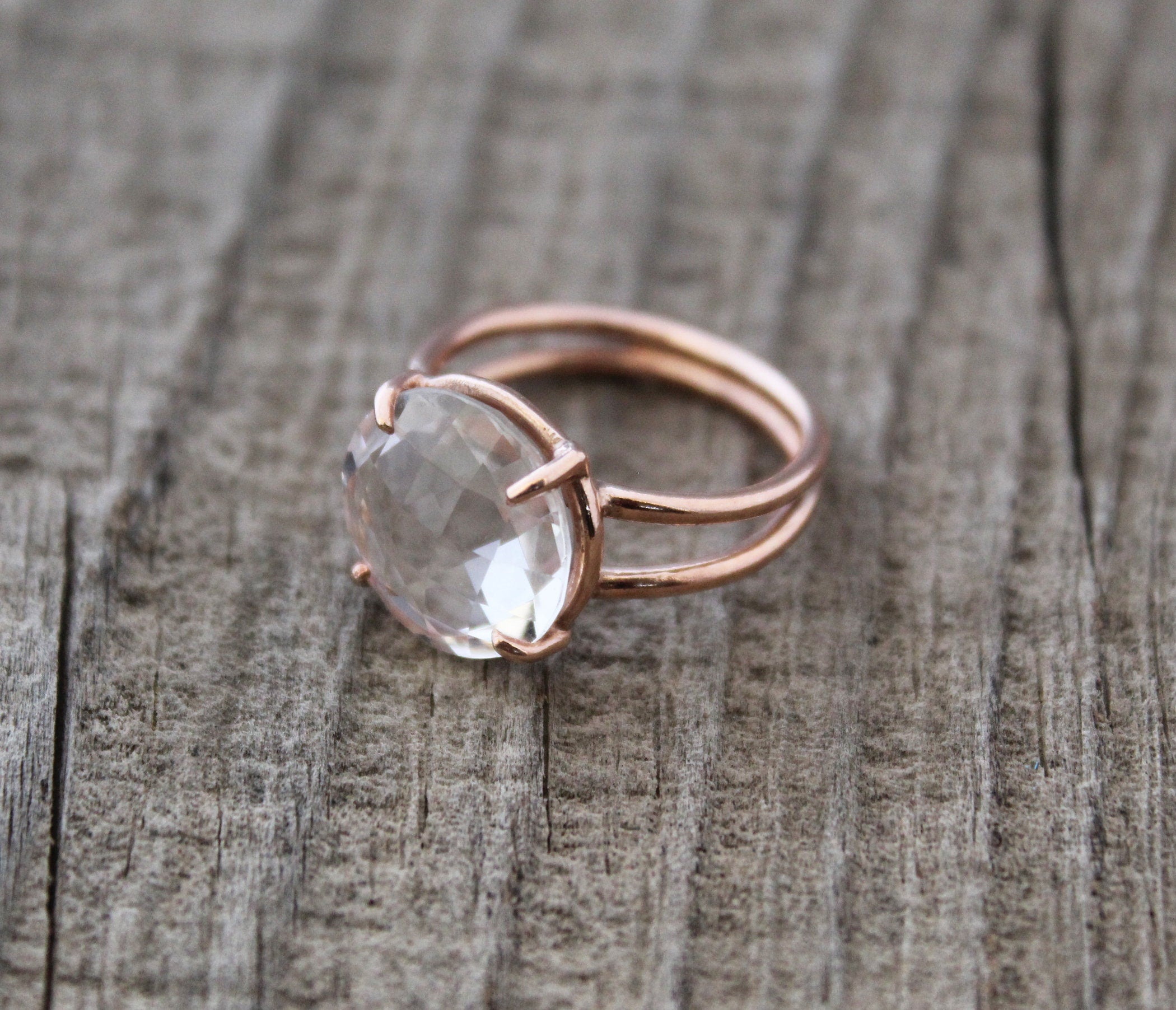 Clear Crystal Ring, 14K Gold Vermiel, Minimalist Delicate Ring, 925 Sterling Silver Crystal Quartz Ring, Handmade Quartz Jewelry