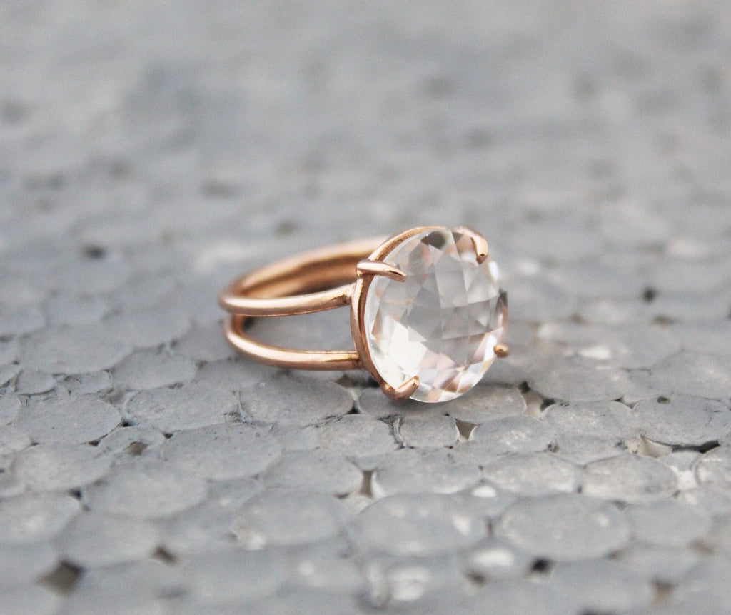 Clear Crystal Ring, 14K Gold Vermiel, Minimalist Delicate Ring, 925 Sterling Silver Crystal Quartz Ring, Handmade Quartz Jewelry