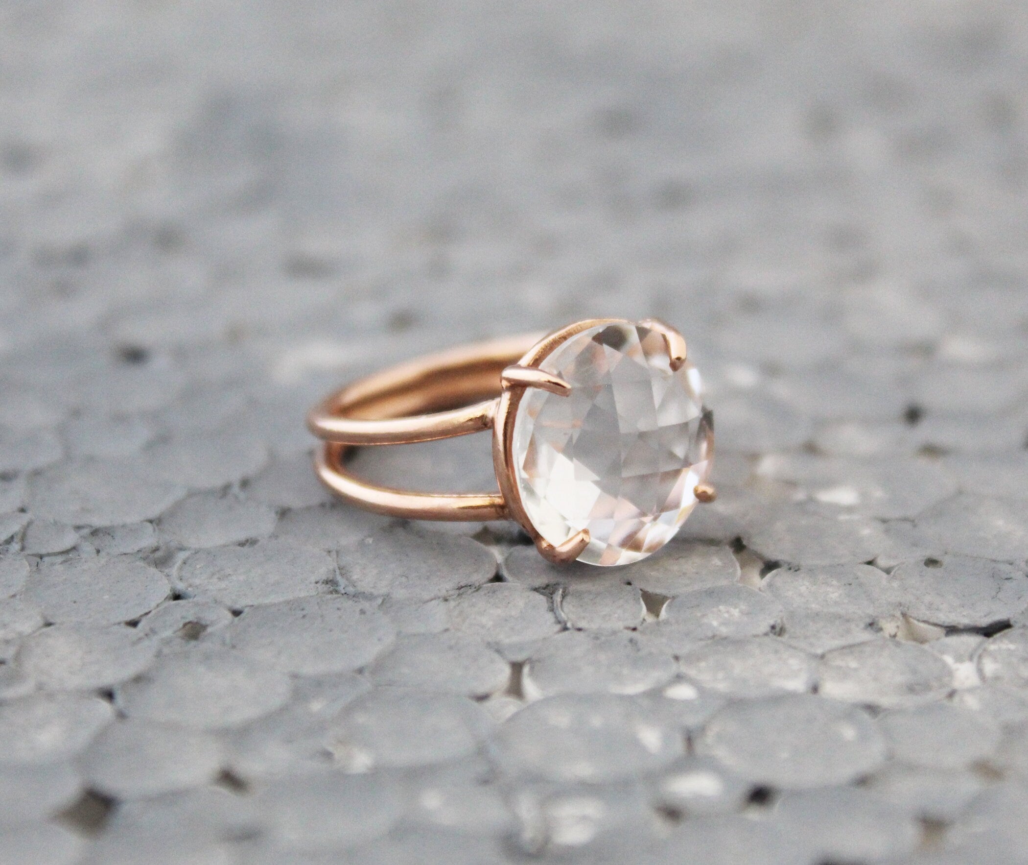 Clear Crystal Ring, 14K Gold Vermiel, Minimalist Delicate Ring, 925 Sterling Silver Crystal Quartz Ring, Handmade Quartz Jewelry