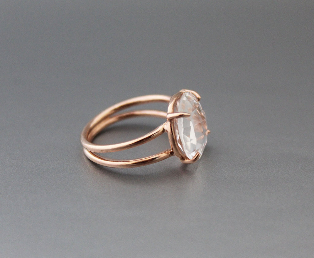 Clear Crystal Ring, 14K Gold Vermiel, Minimalist Delicate Ring, 925 Sterling Silver Crystal Quartz Ring, Handmade Quartz Jewelry