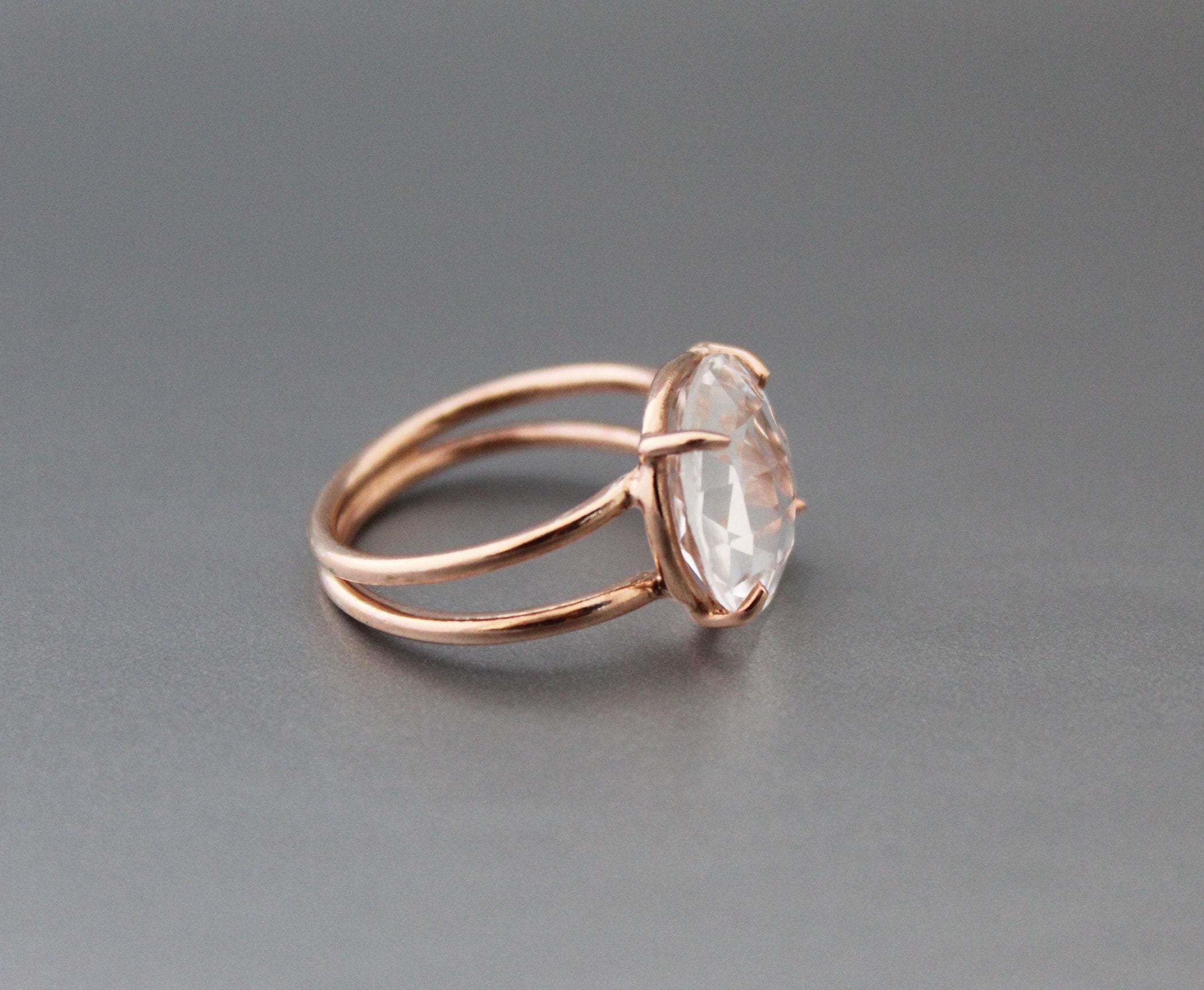 Clear Crystal Ring, 14K Gold Vermiel, Minimalist Delicate Ring, 925 Sterling Silver Crystal Quartz Ring, Handmade Quartz Jewelry
