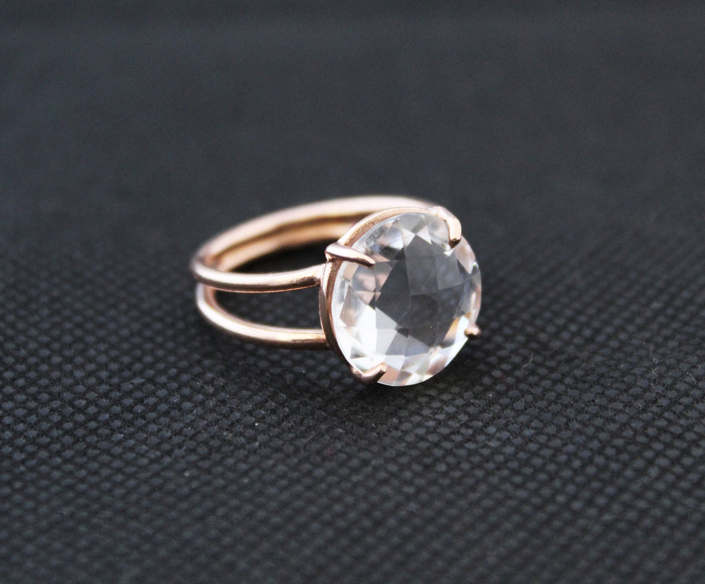 Clear Crystal Ring, 14K Gold Vermiel, Minimalist Delicate Ring, 925 Sterling Silver Crystal Quartz Ring, Handmade Quartz Jewelry