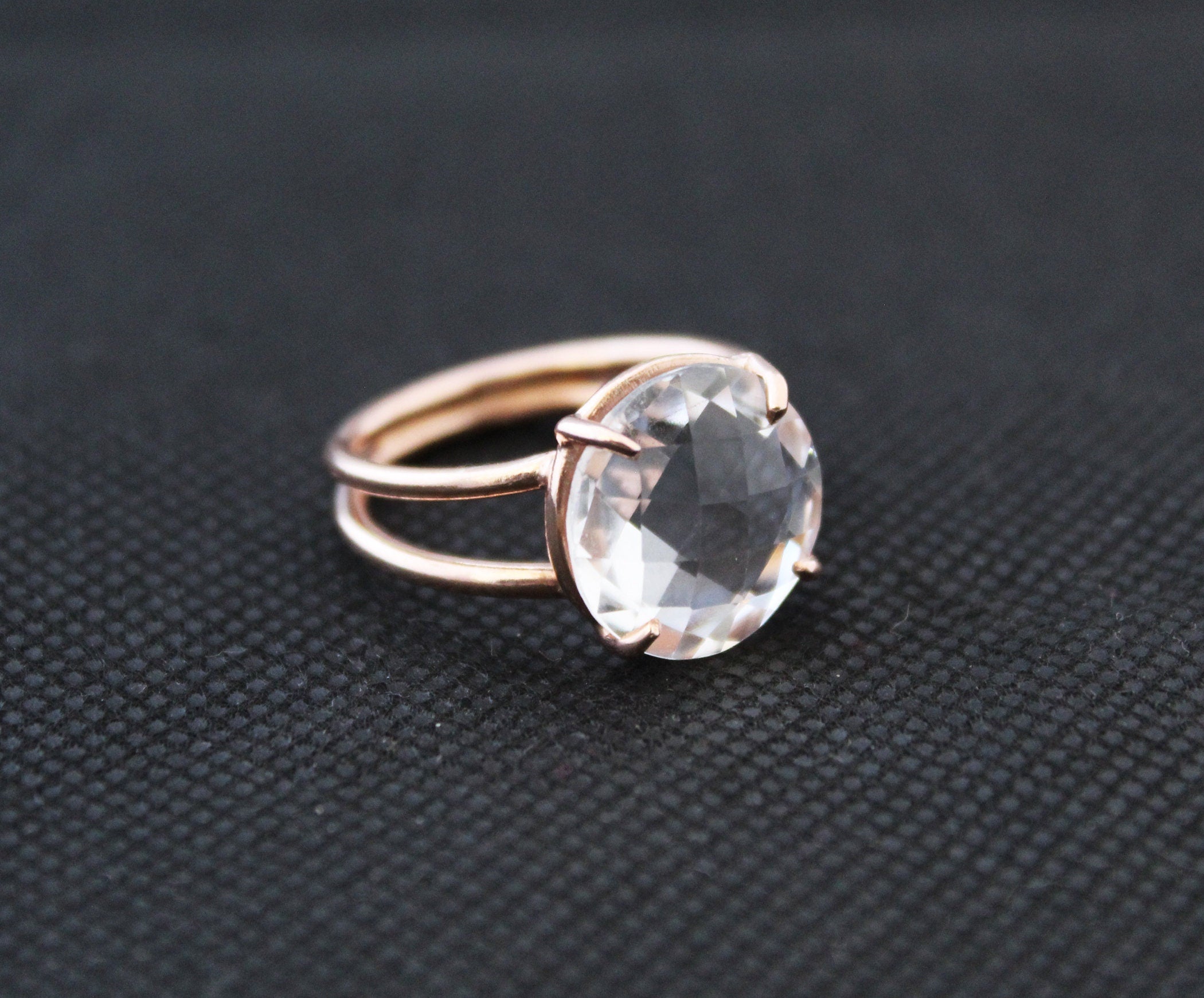 Clear Crystal Ring, 14K Gold Vermiel, Minimalist Delicate Ring, 925 Sterling Silver Crystal Quartz Ring, Handmade Quartz Jewelry