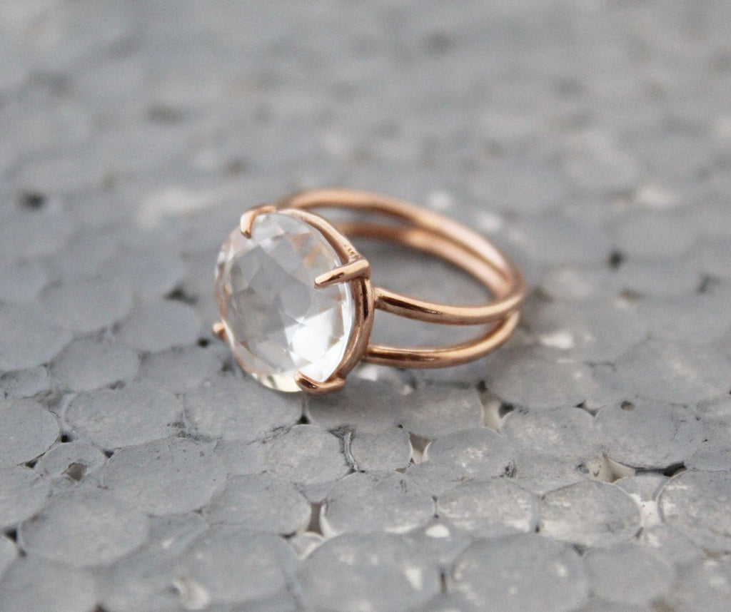 Clear Crystal Ring, 14K Gold Vermiel, Minimalist Delicate Ring, 925 Sterling Silver Crystal Quartz Ring, Handmade Quartz Jewelry