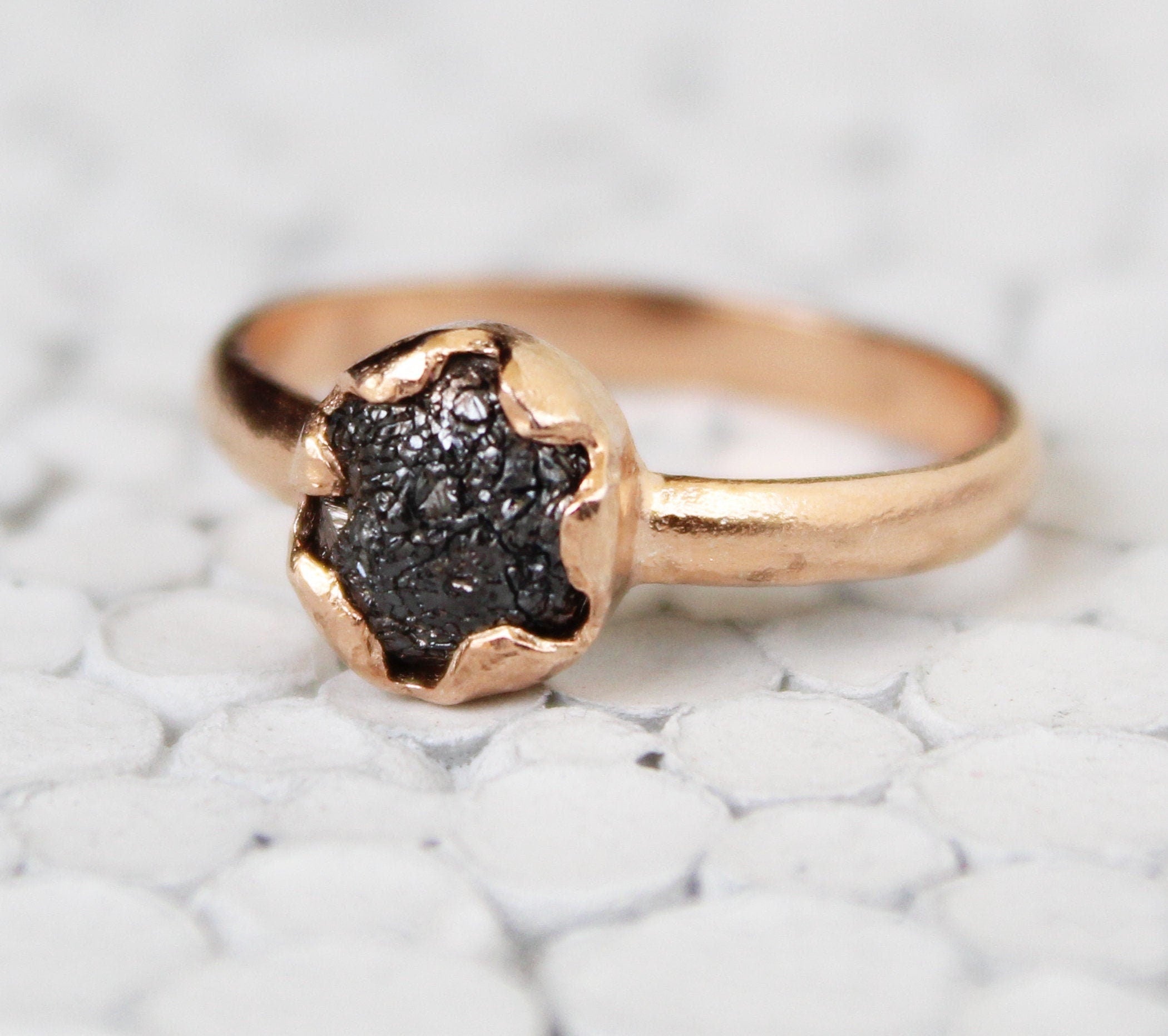 Natural Raw Black Diamond 925 Sterling Silver Ring, Engagement Gift, Gift for Mom, 14K Gold Vermiel, april birthstone