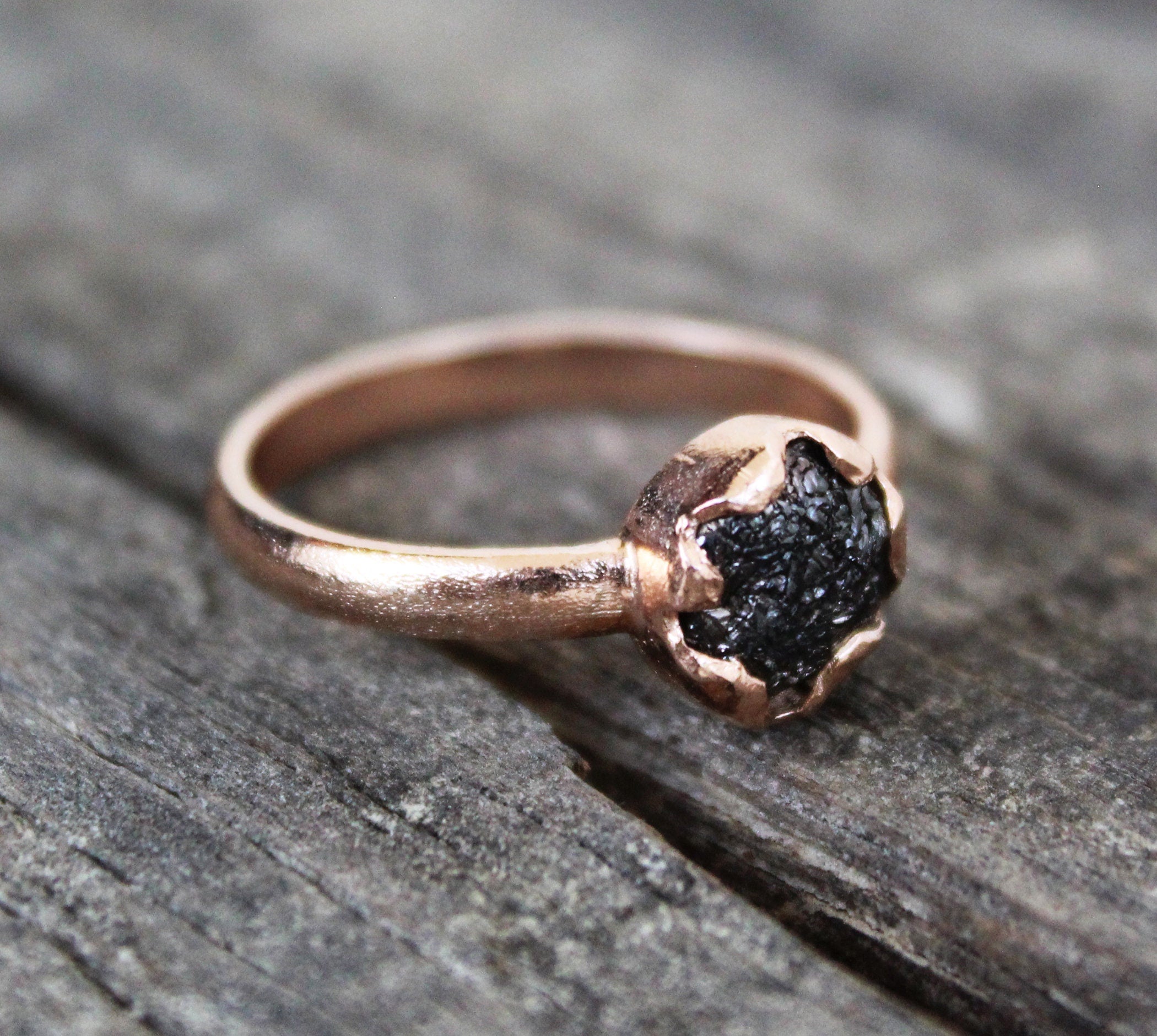 Natural Raw Black Diamond 925 Sterling Silver Ring, Engagement Gift, Gift for Mom, 14K Gold Vermiel, april birthstone