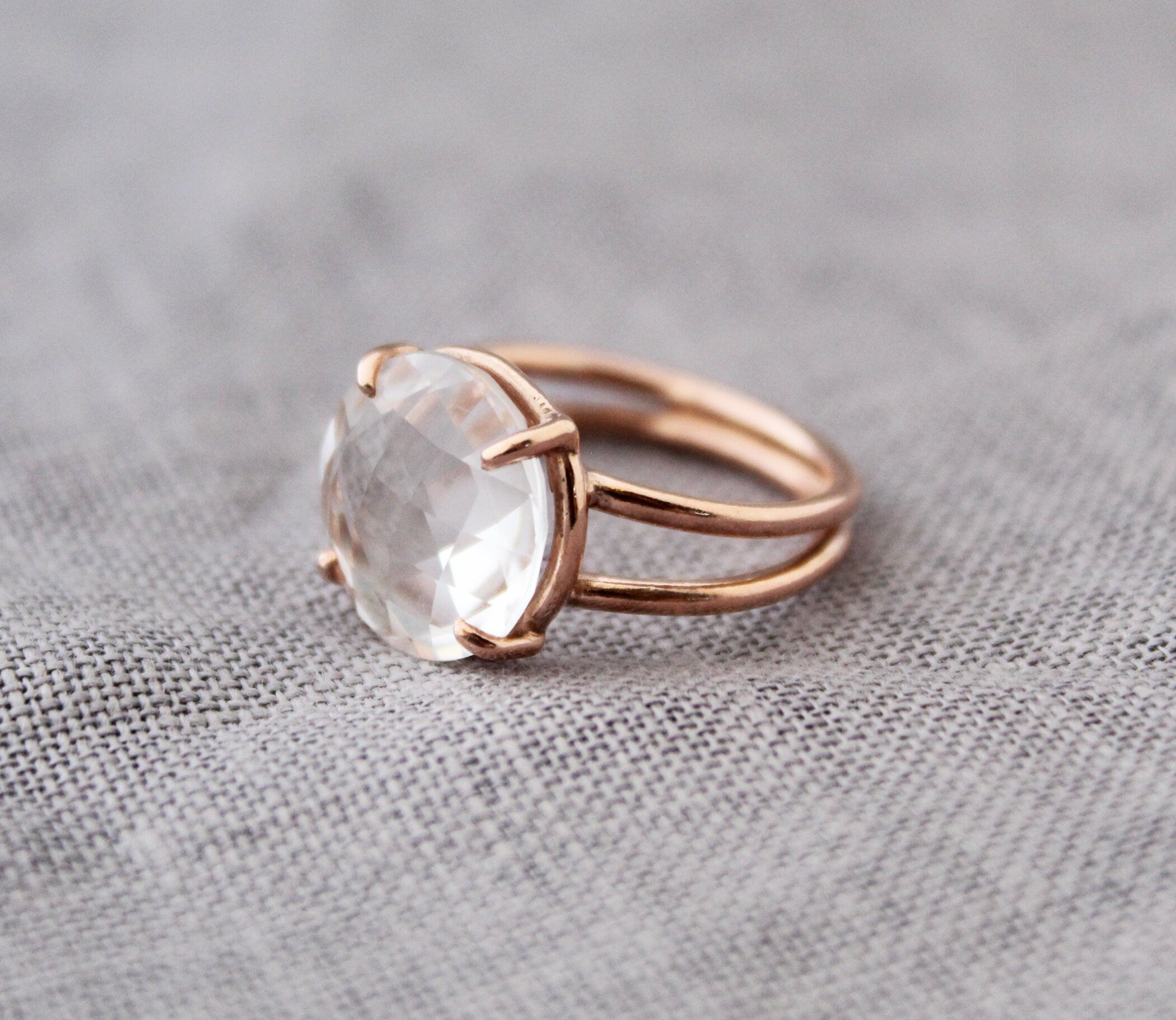 Clear Crystal Ring, 14K Gold Vermiel, Minimalist Delicate Ring, 925 Sterling Silver Crystal Quartz Ring, Handmade Quartz Jewelry